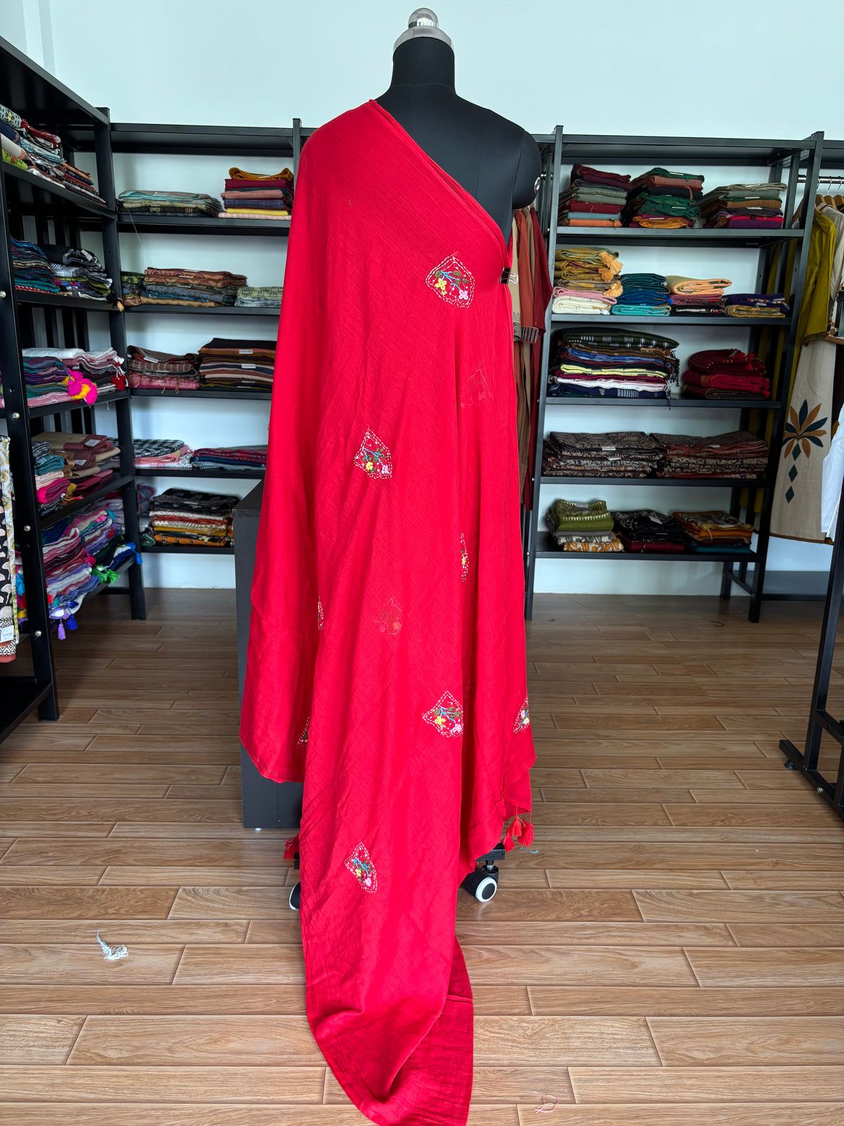 RED EMBROIDERED MUL SAREE