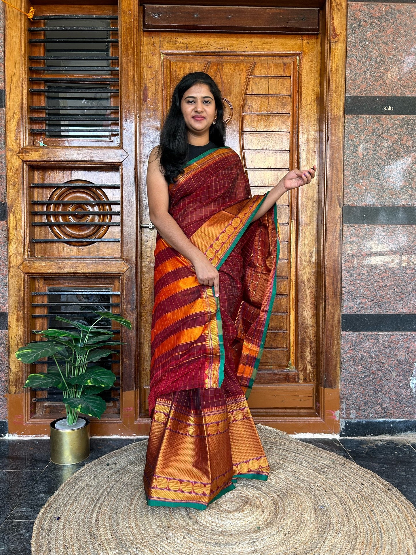Brown Narayanpet saree.