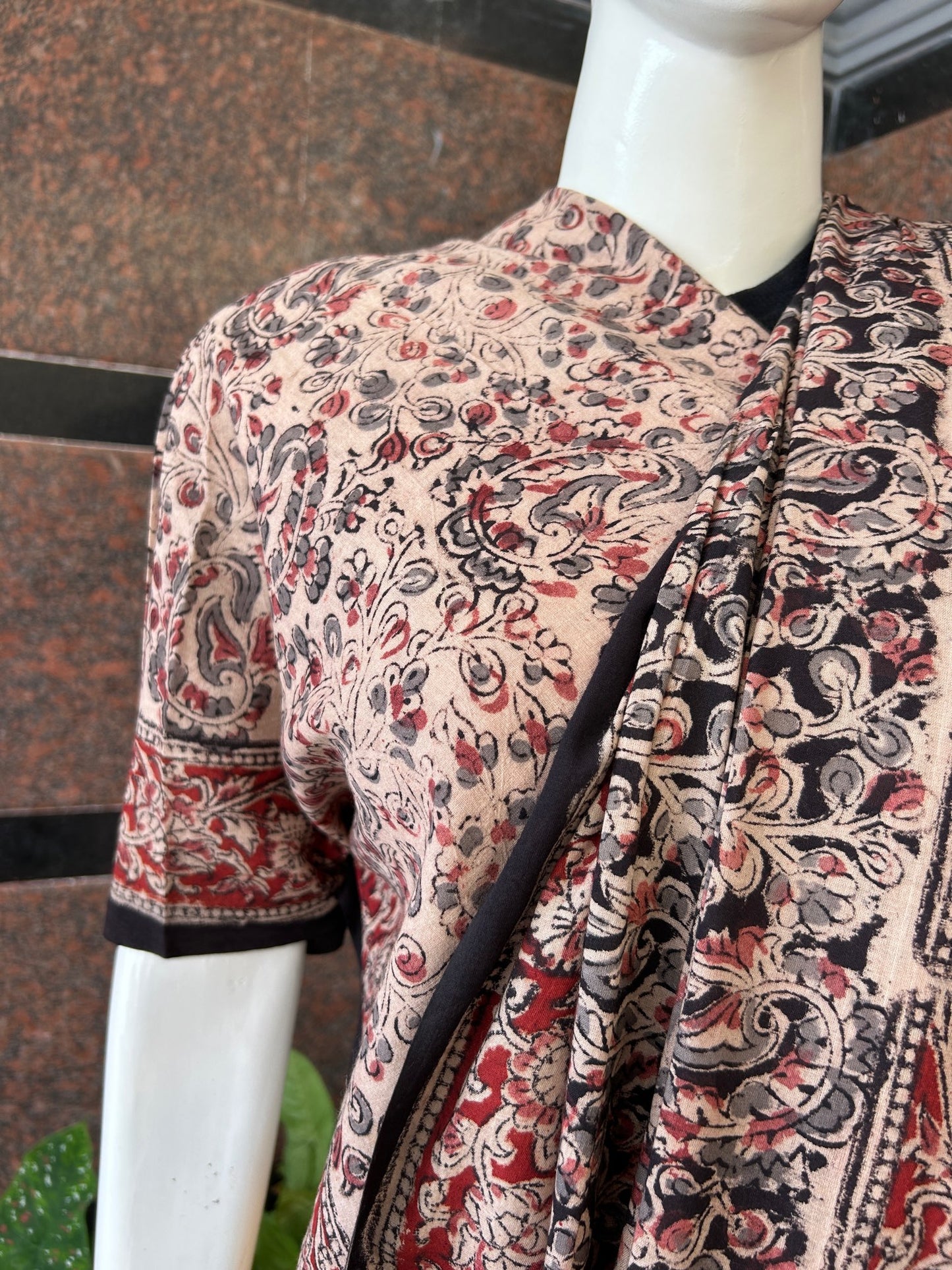 Black kalamkari mul saree