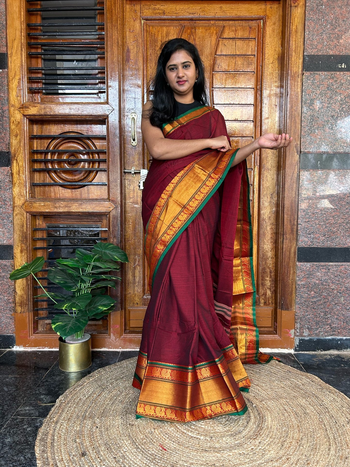 Brown Narayanpet saree.
