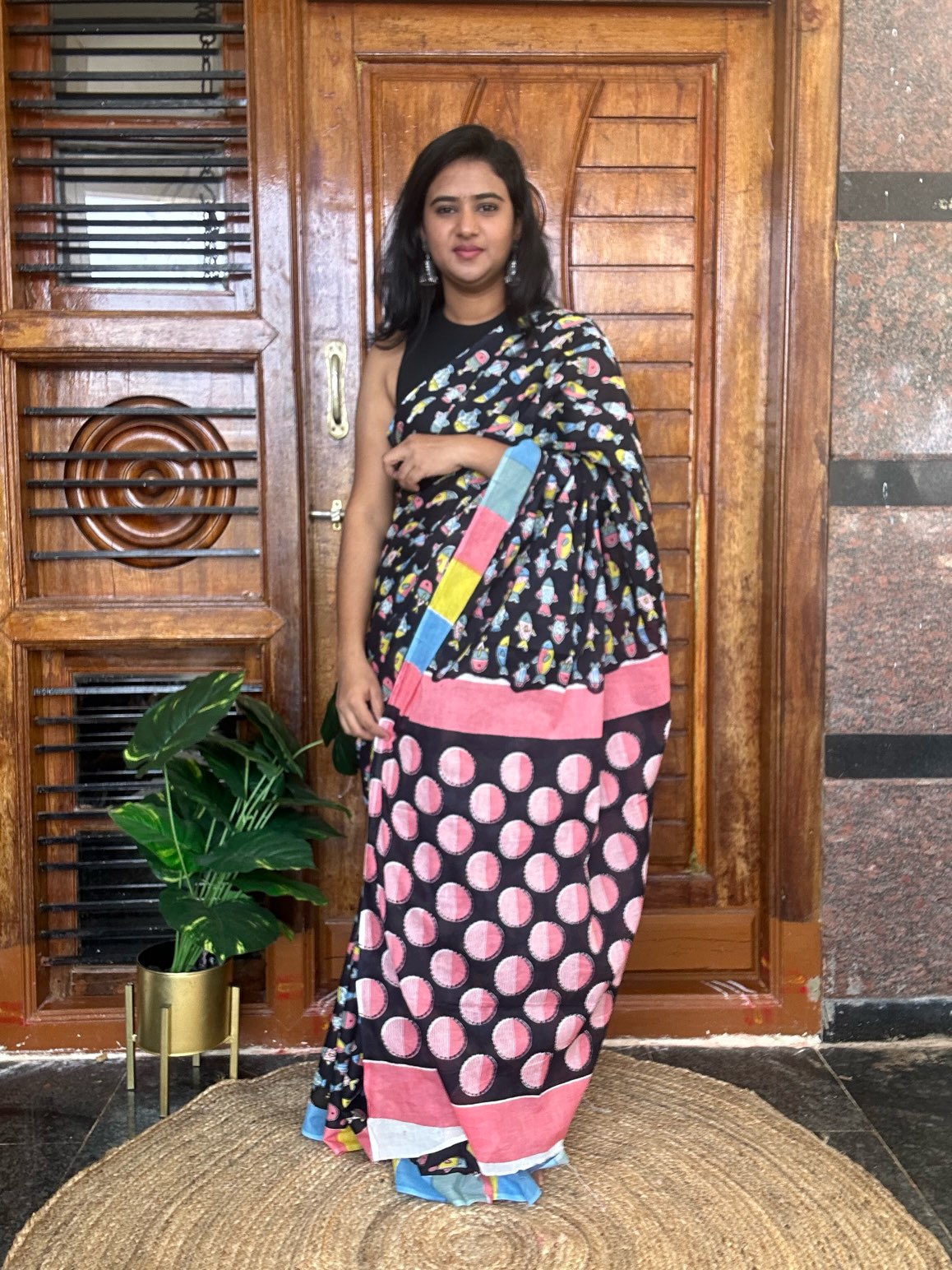 Black mulmul cotton saree
