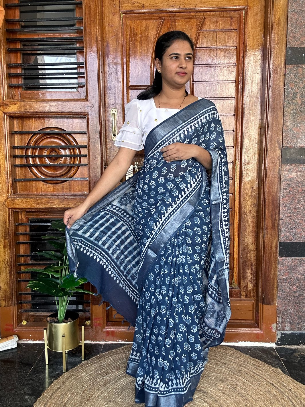 BLUE LINEN SAREE
