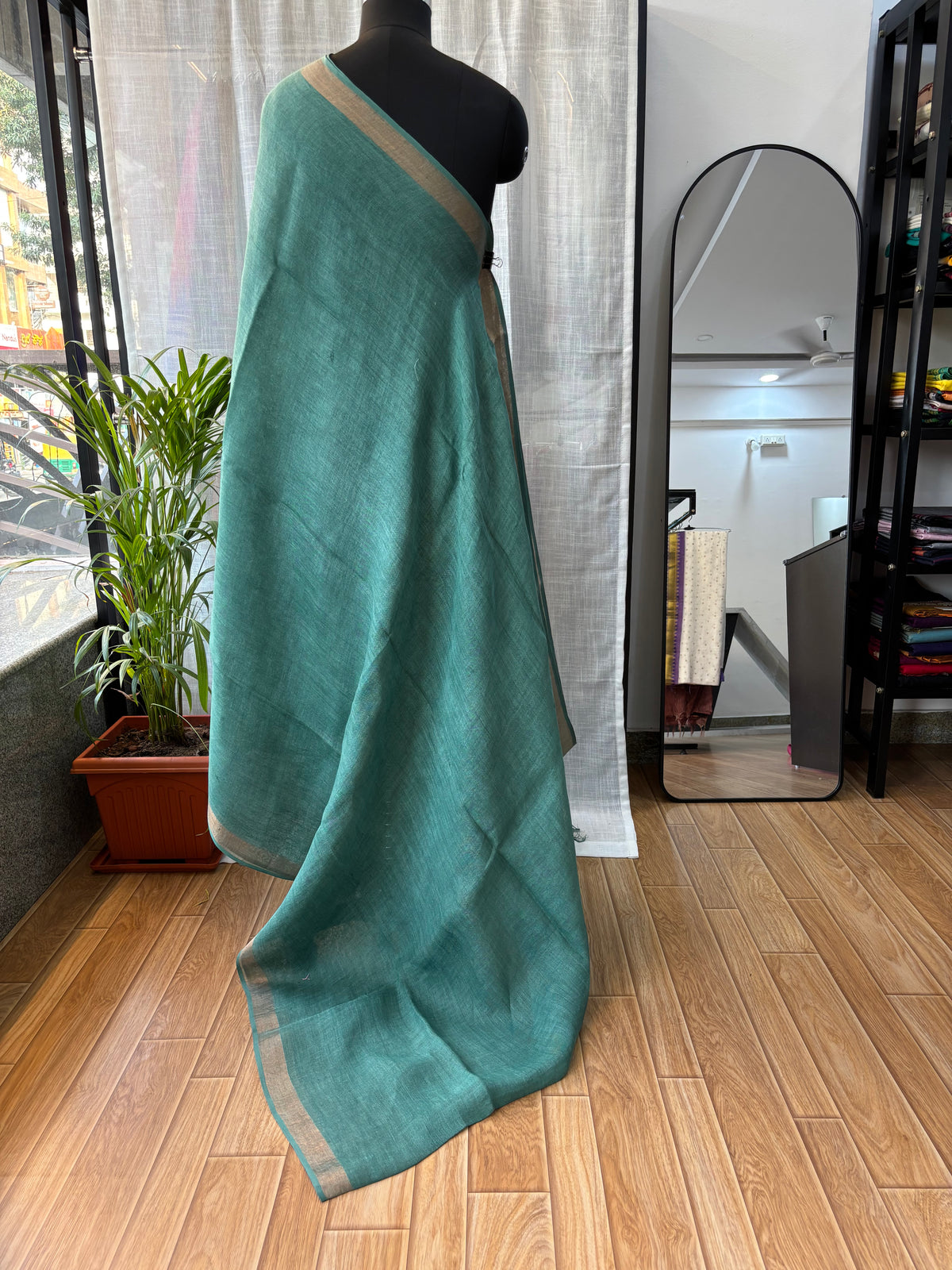 BLUE PURE LINEN SAREE