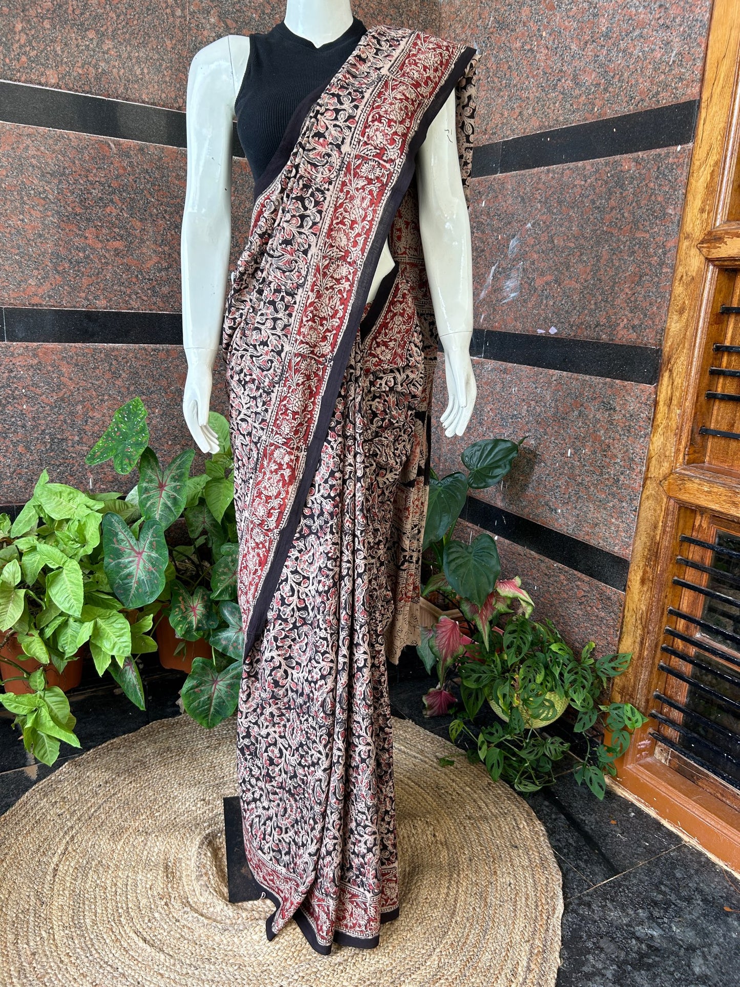 Black kalamkari mul saree