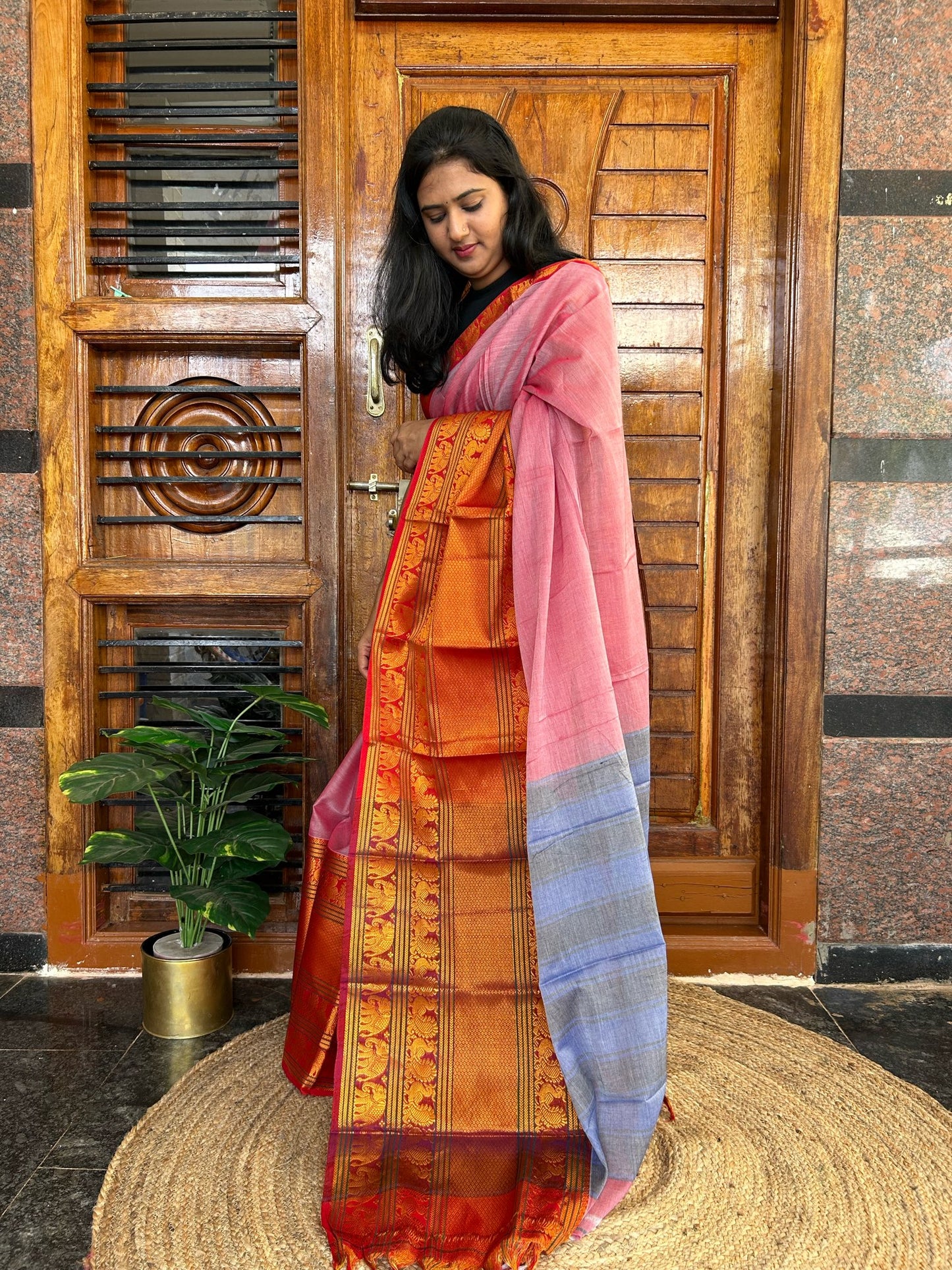 Pink Narayanpet saree.