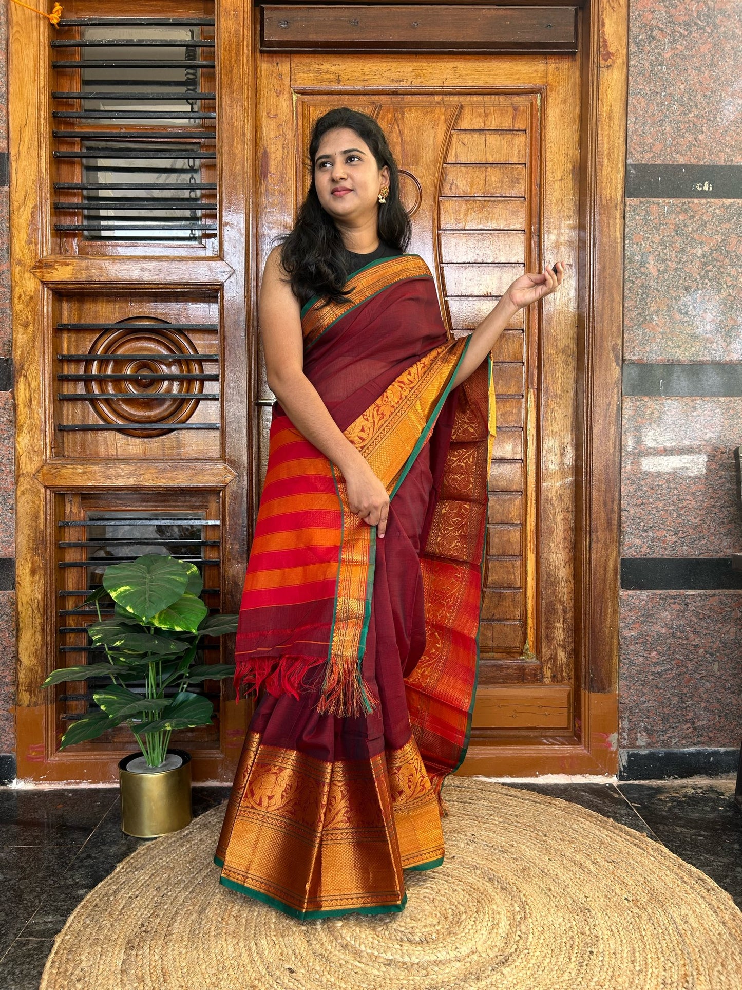Brown Narayanpet saree.