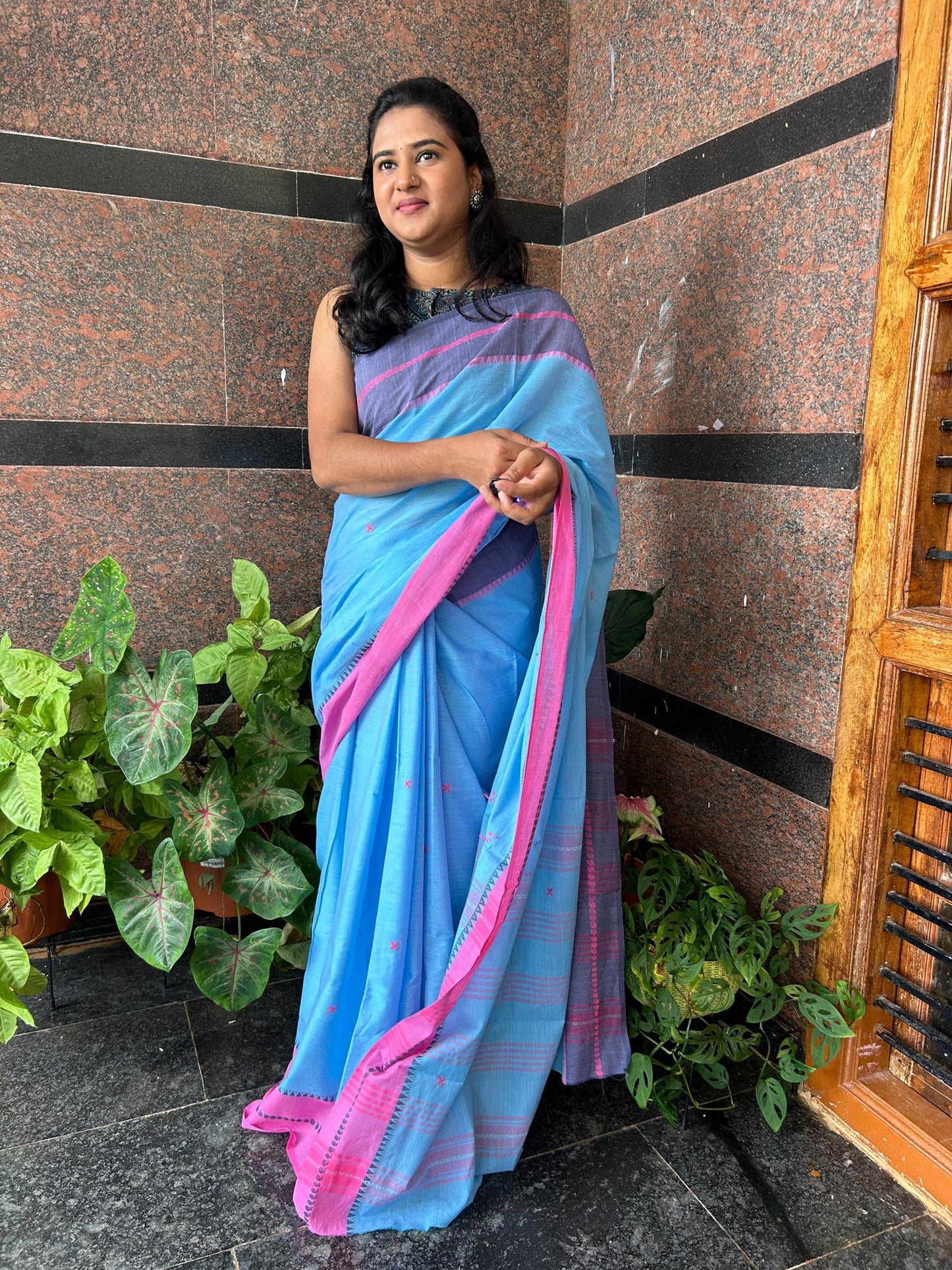 BLUE DHANIAKHALI SAREE