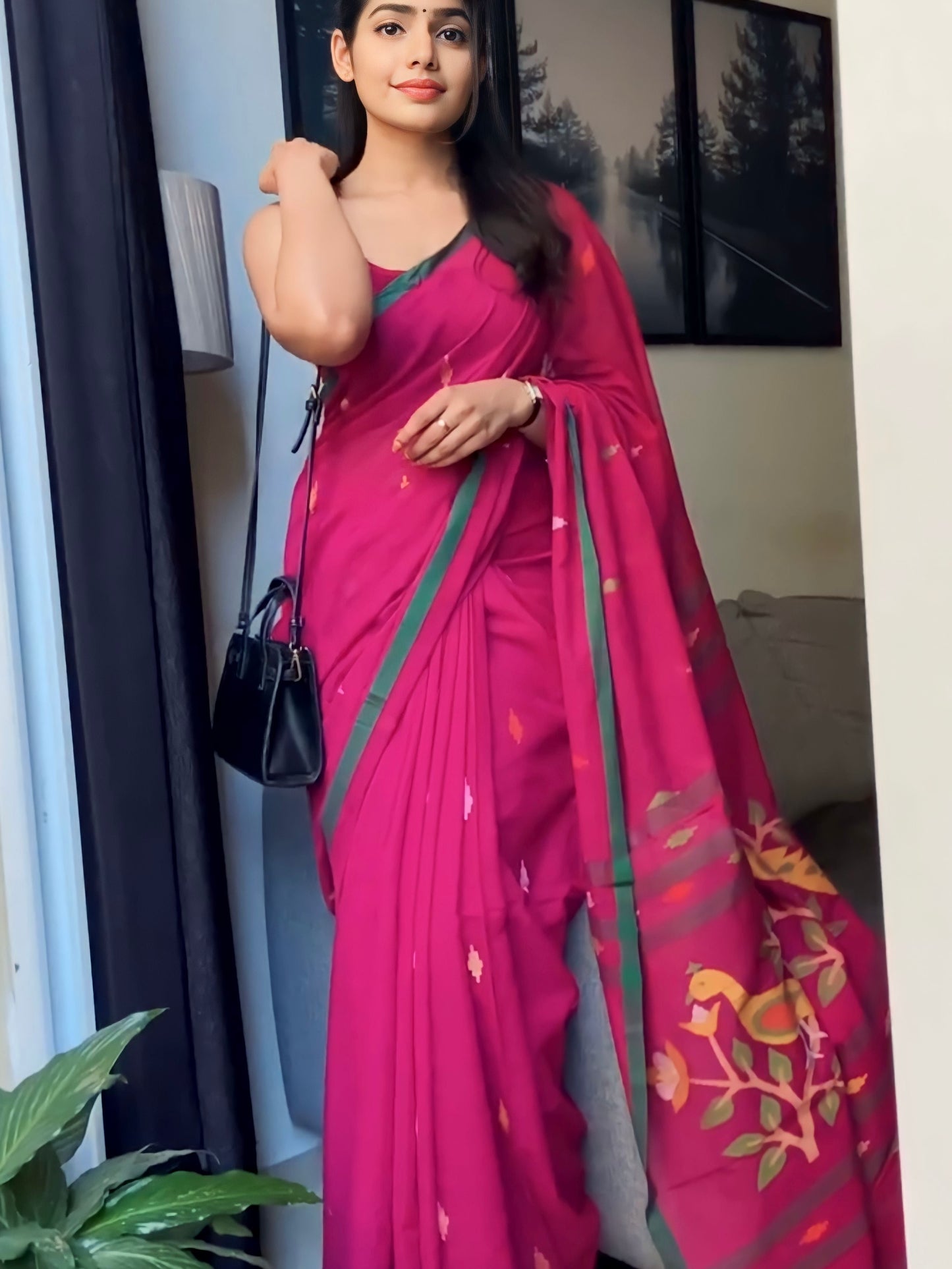 PINK PEACOCK JAMDANI