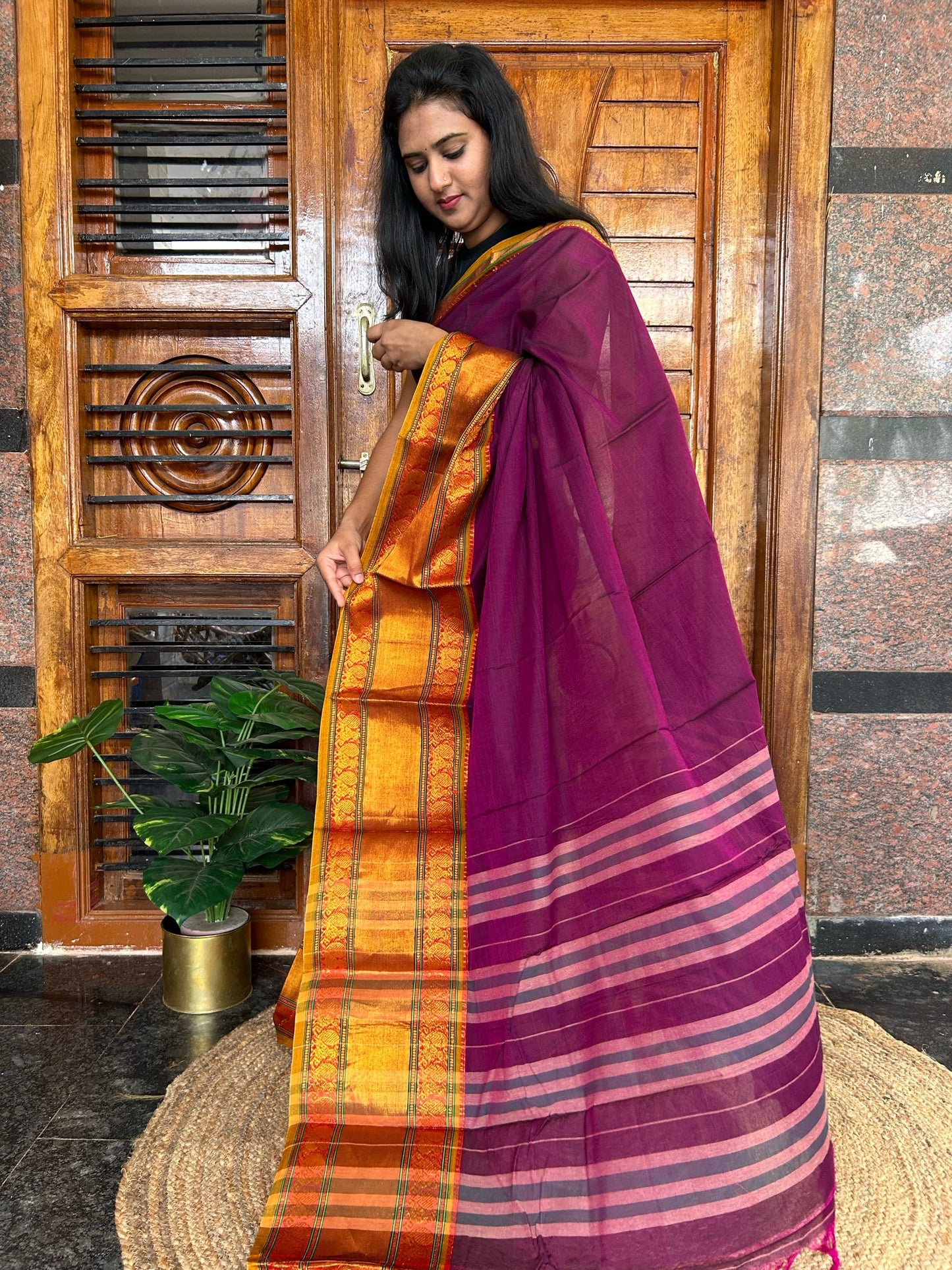 Magenta pink Narayanpet saree.