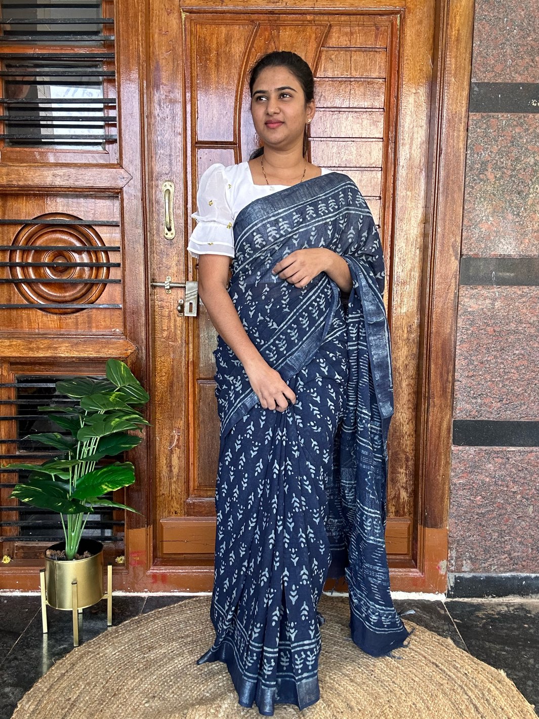 BLUE LINEN SAREE