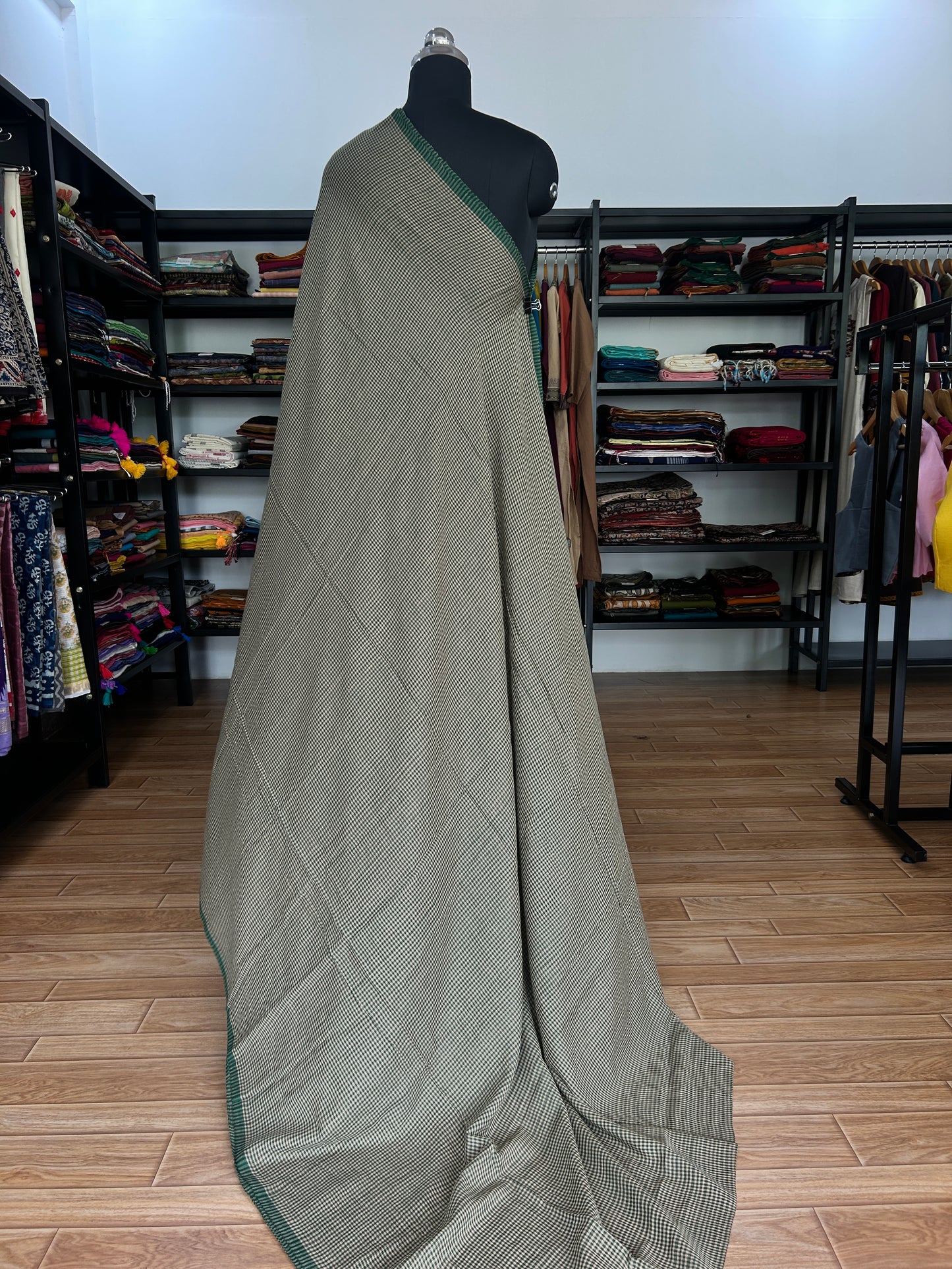 GREEN CHECKS MUL SAREE