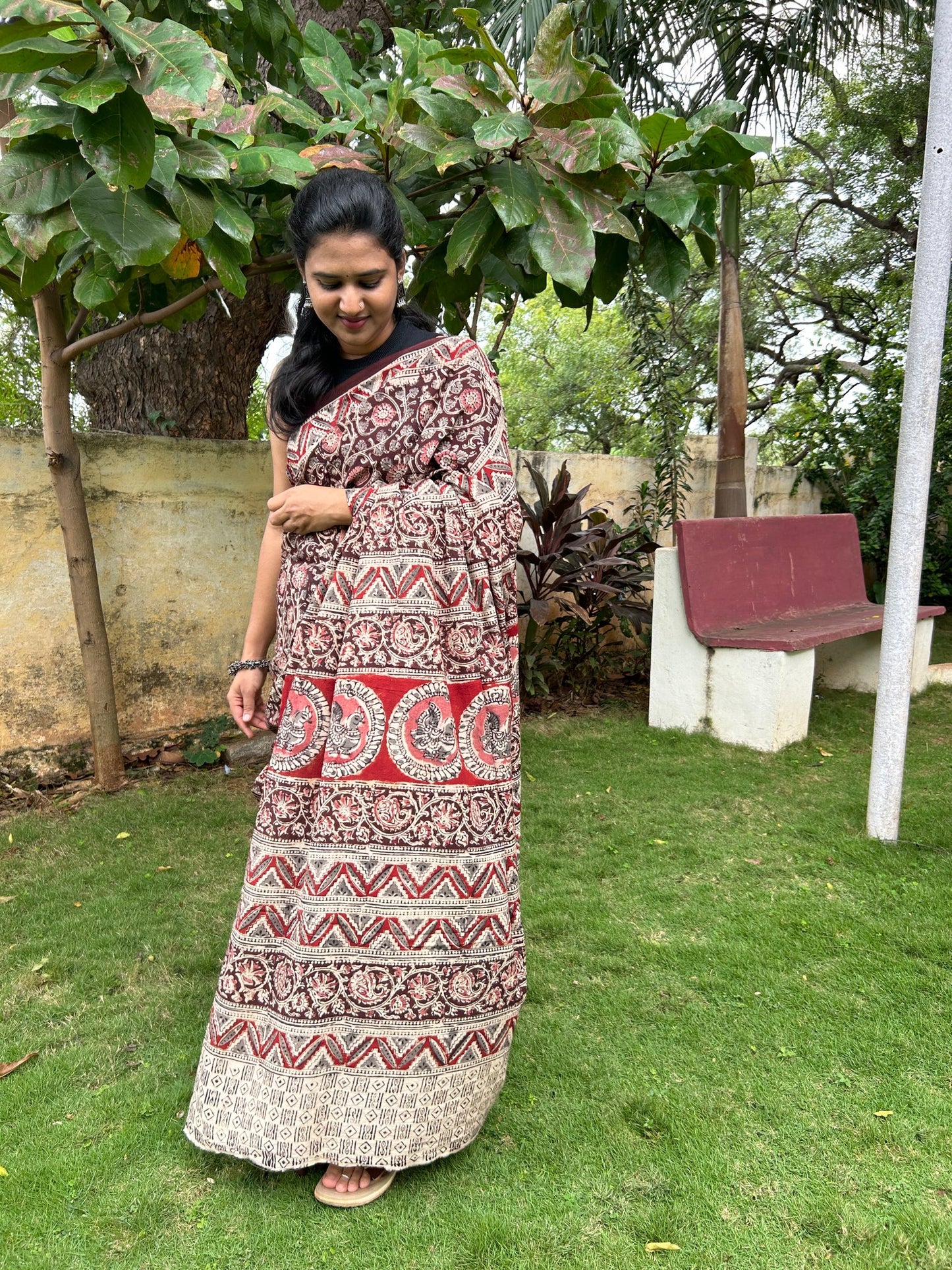 Brown kalamkari mul saree