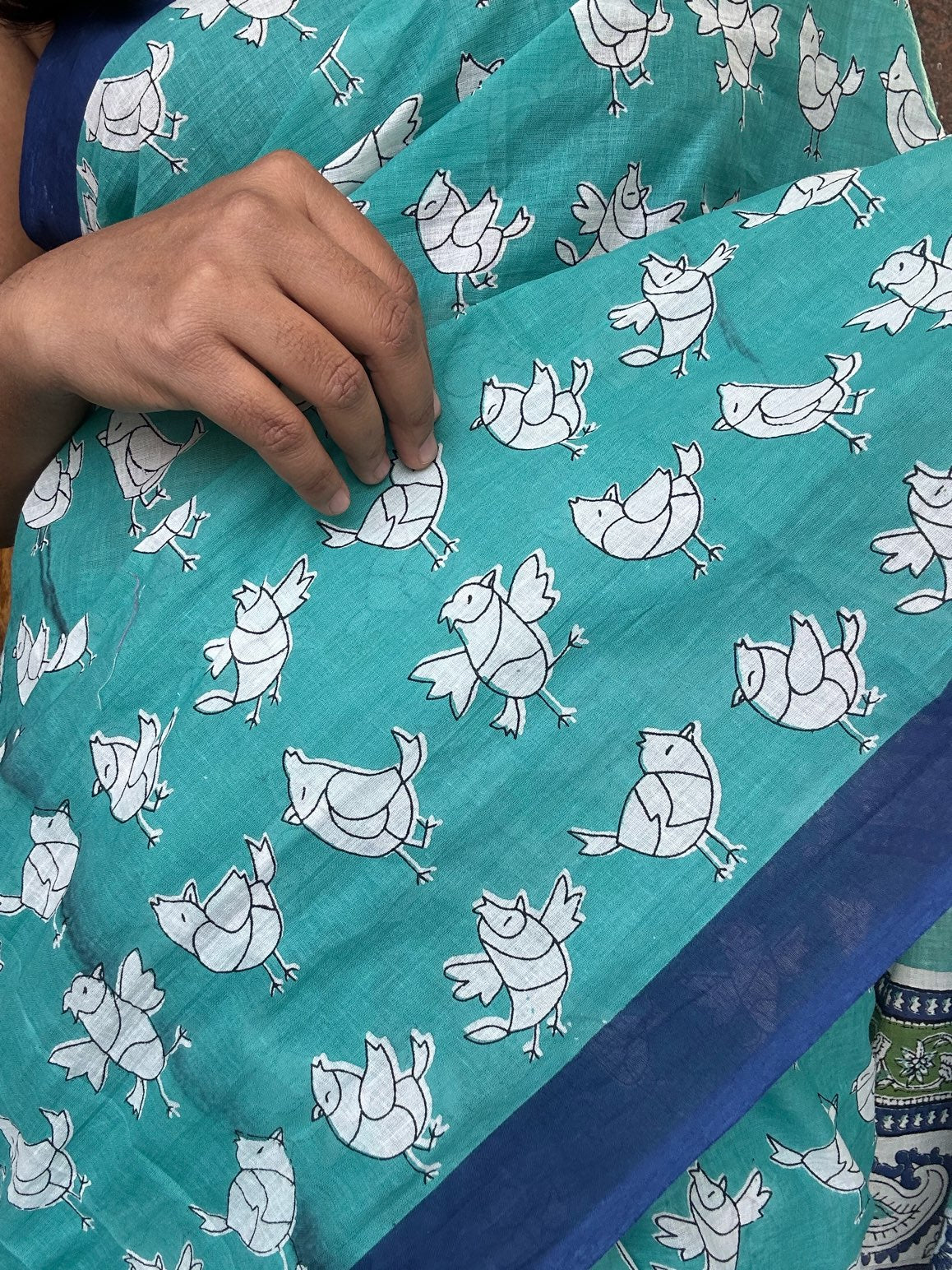 Blue mulmul cotton saree
