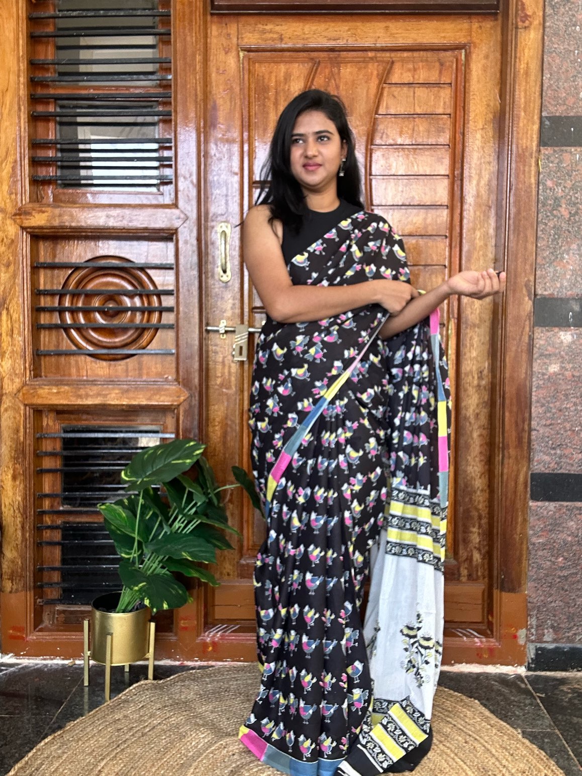 Black mulmul cotton saree