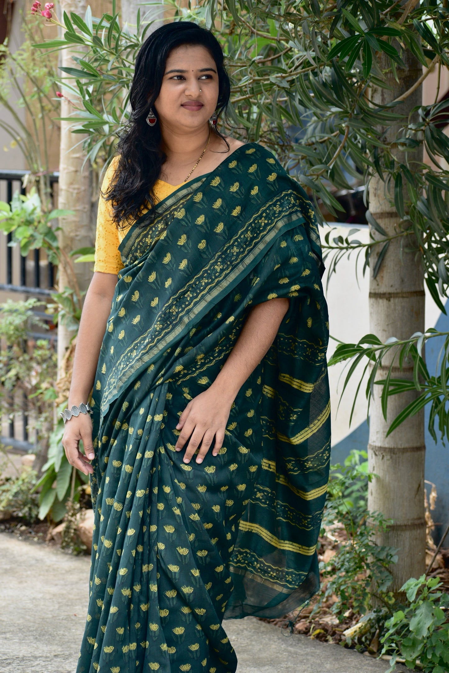 Green dabu chanderi silk saree
