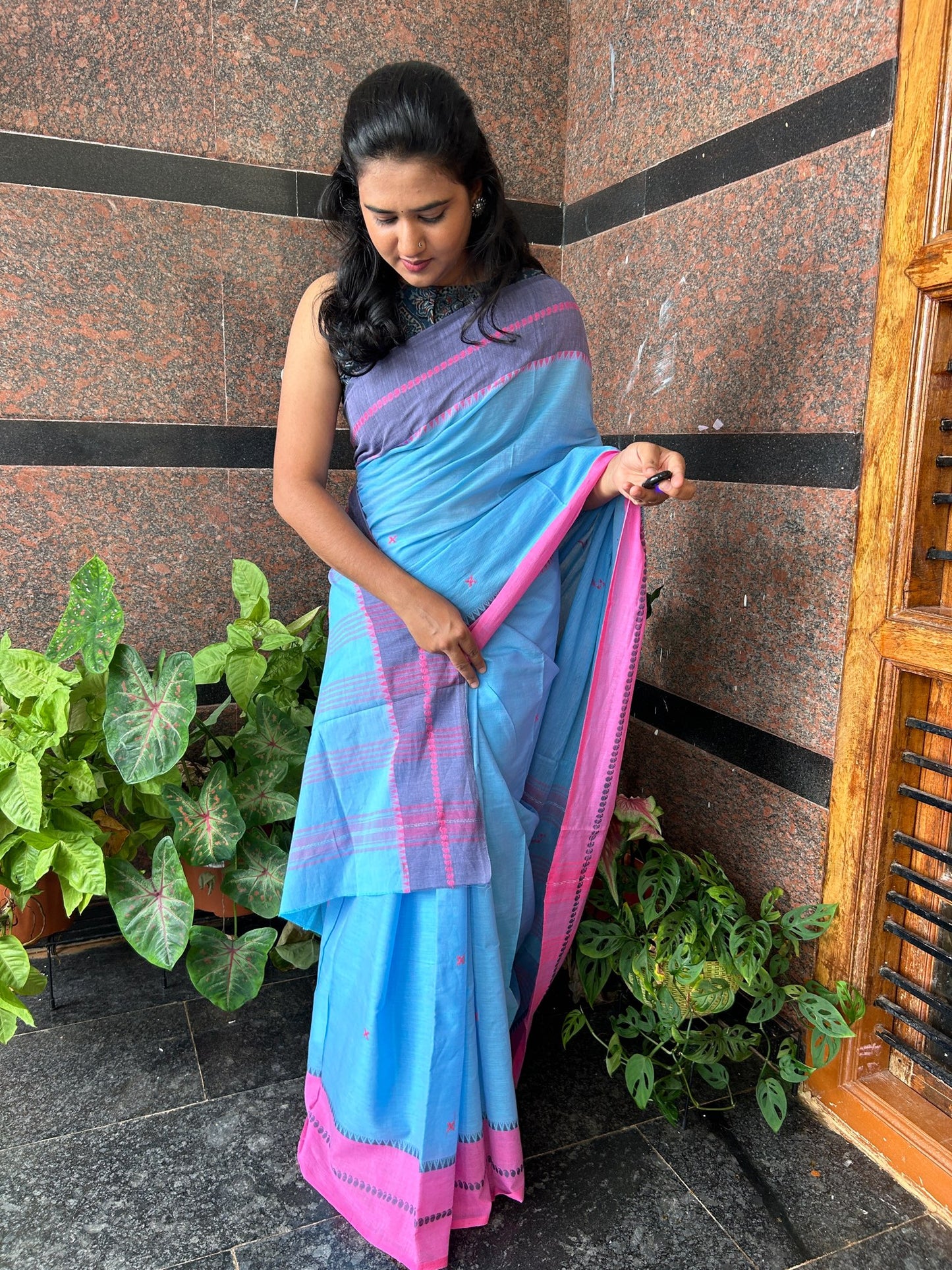 BLUE DHANIAKHALI SAREE