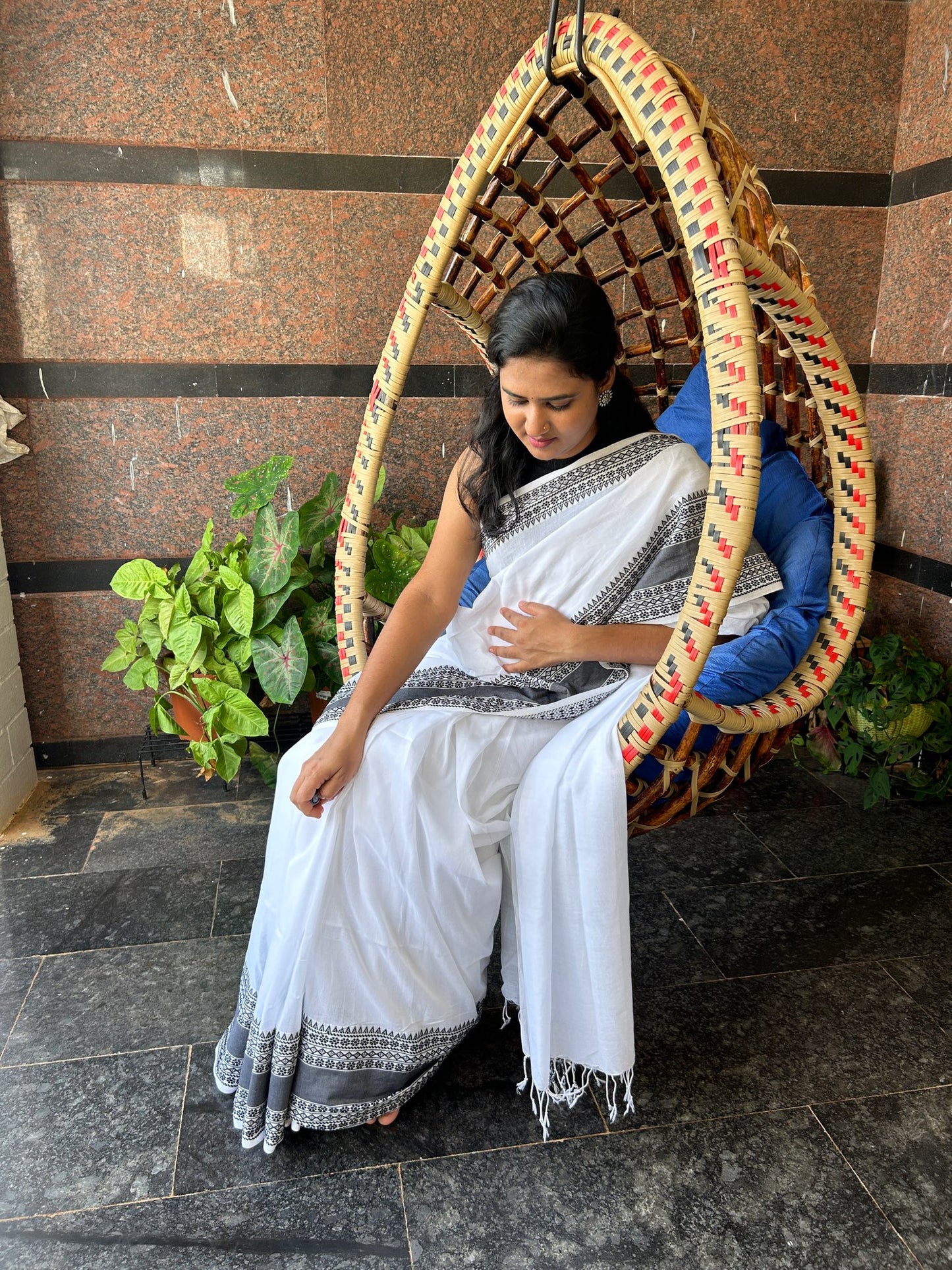 WHITE KHADI COTTON SAREE