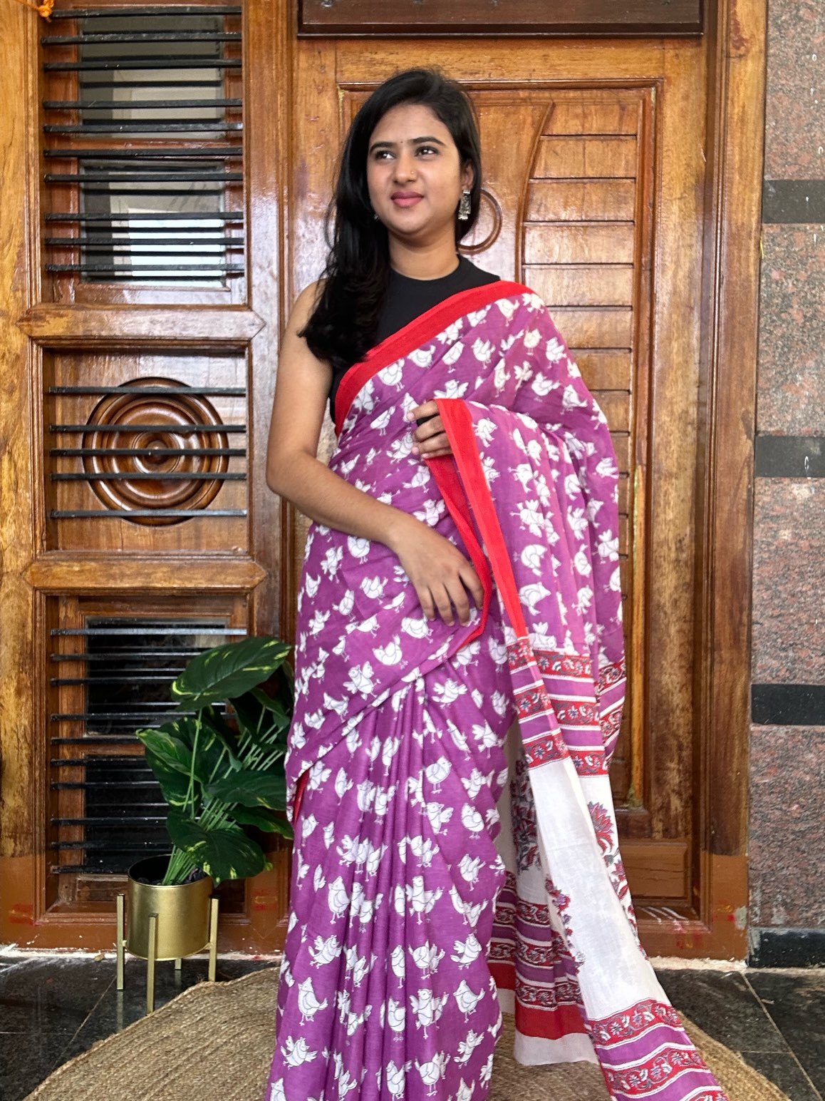 purple mulmul cotton saree