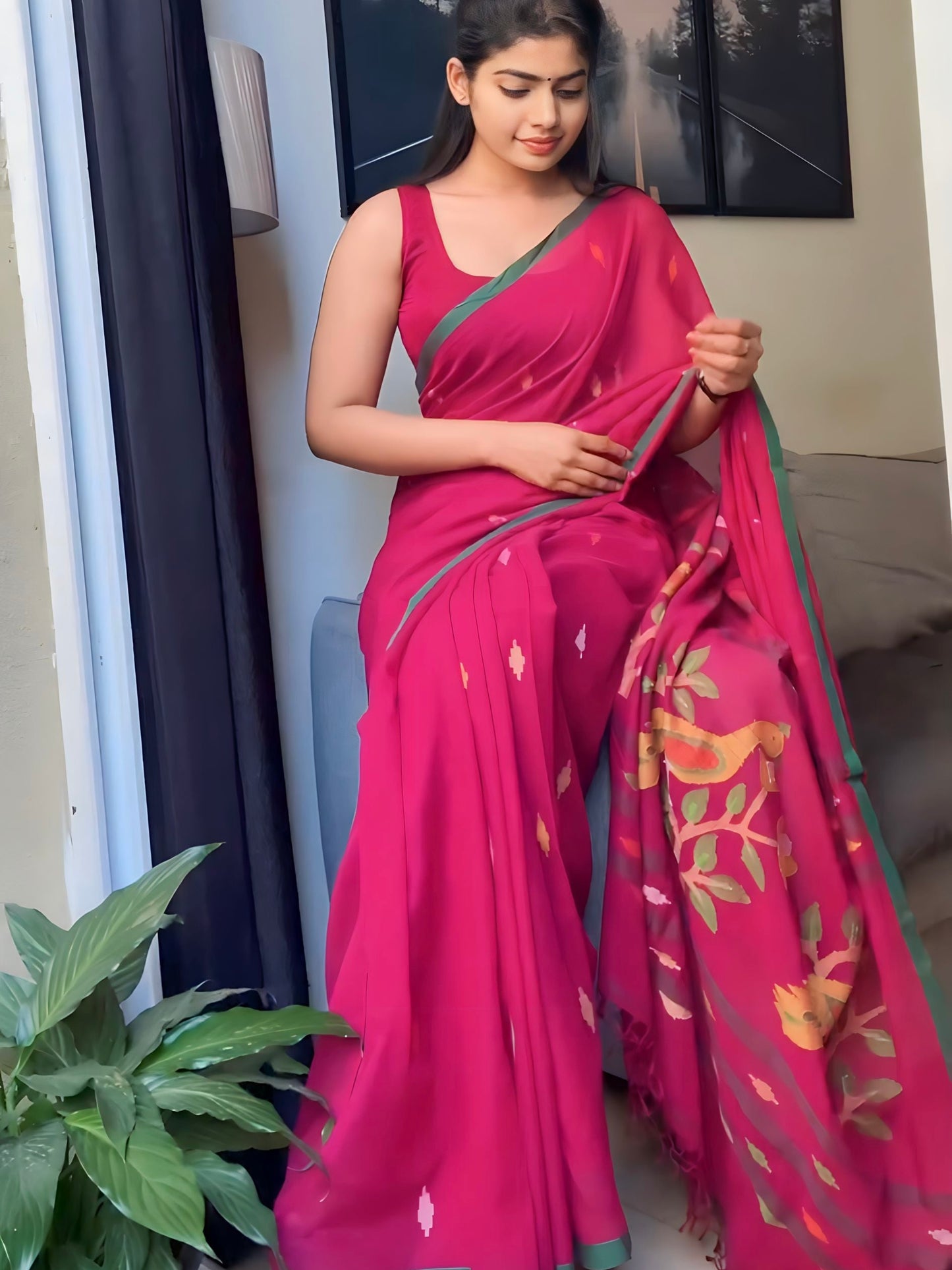 PINK PEACOCK JAMDANI