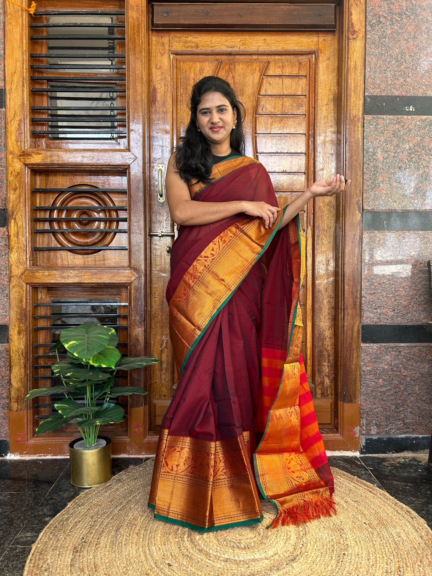 Brown Narayanpet saree.