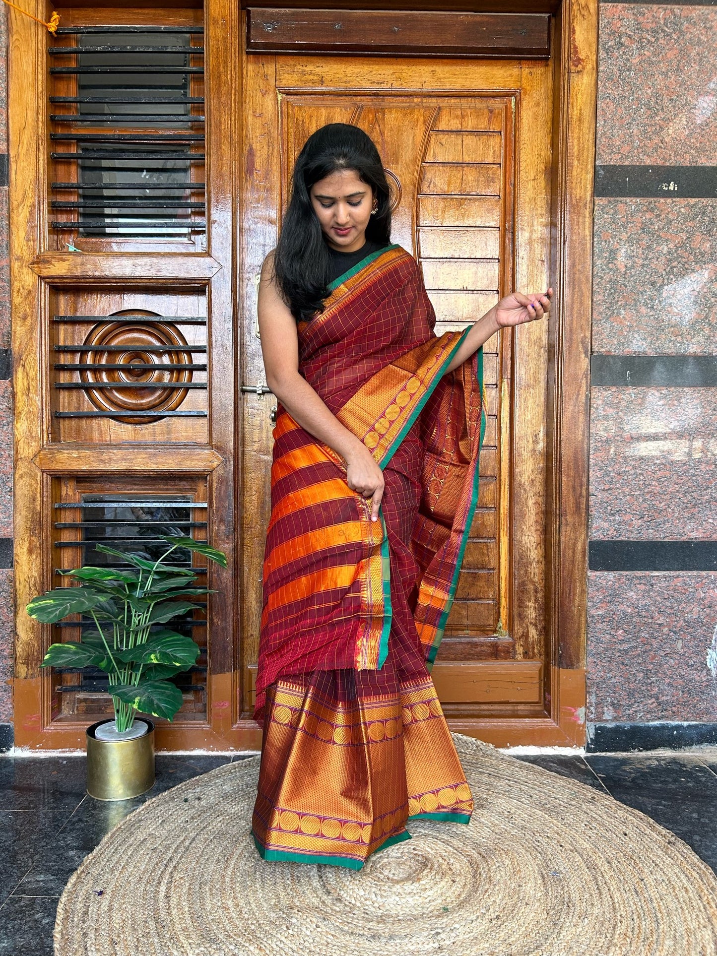 Brown Narayanpet saree.