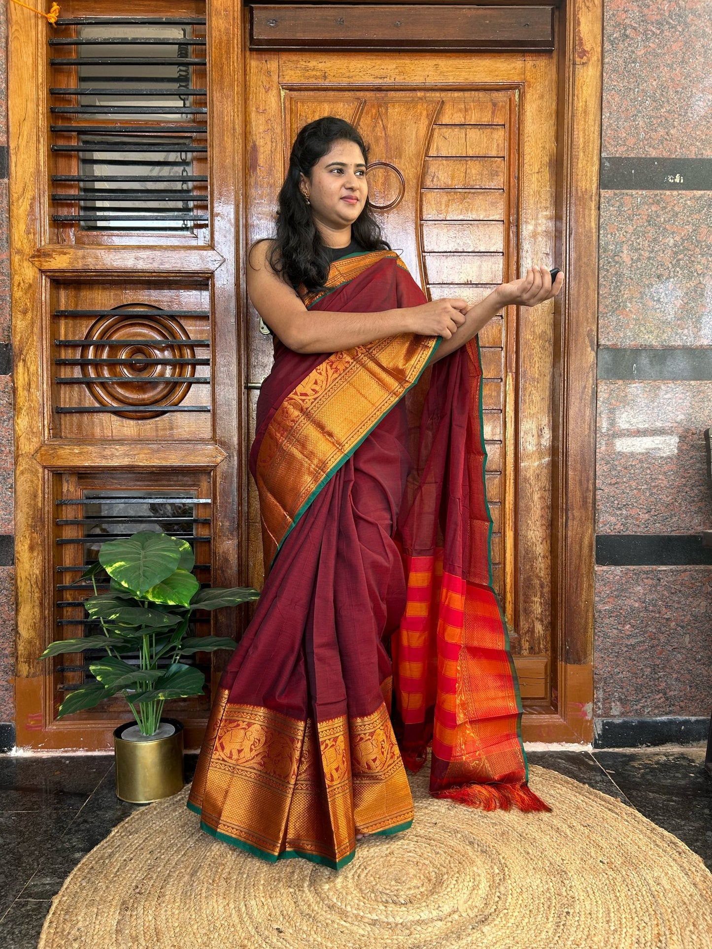 Brown Narayanpet saree.
