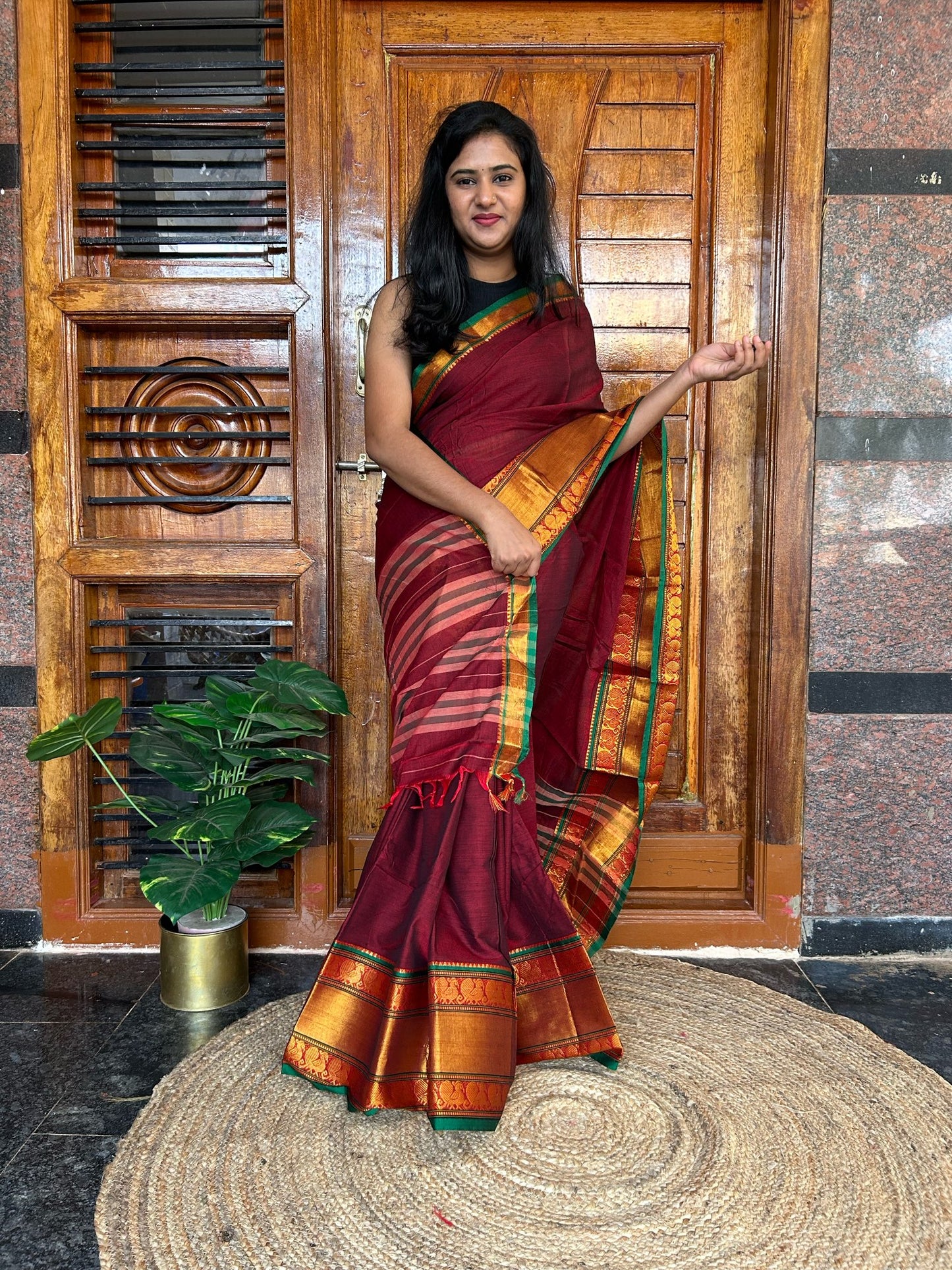 Brown Narayanpet saree.