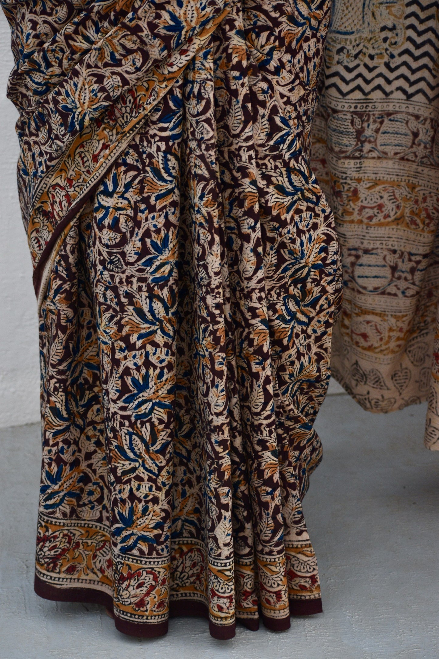 Brown kalamkari mul saree
