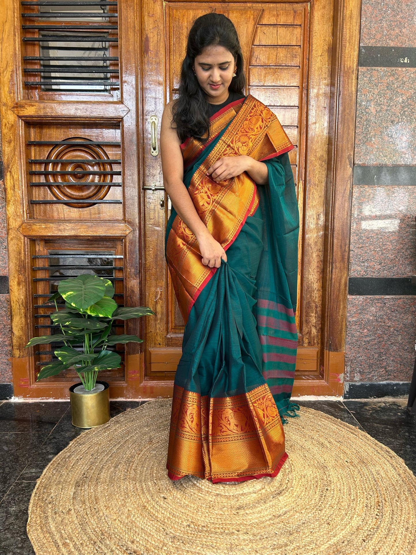Green Narayanpet saree.