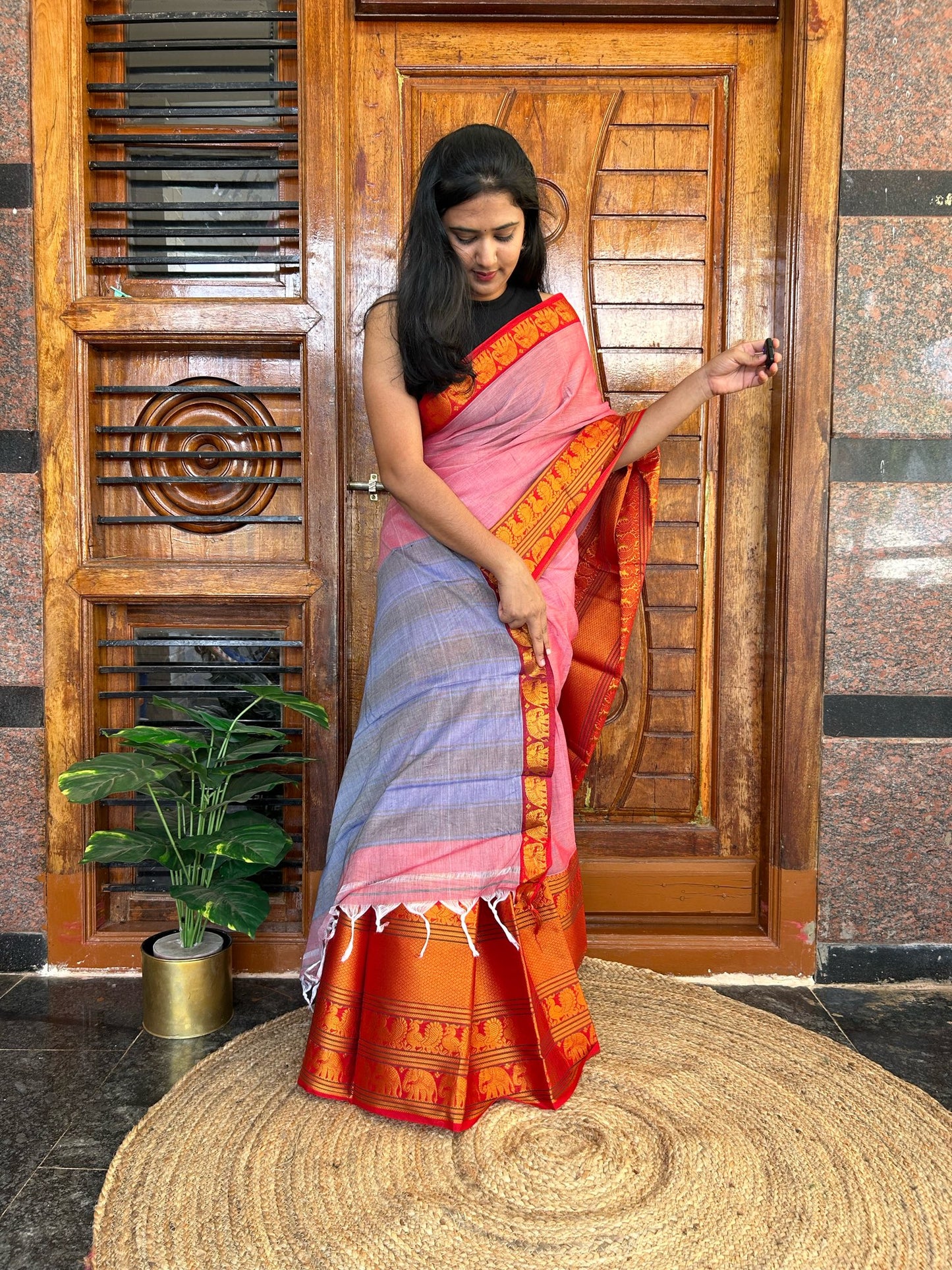 Pink Narayanpet saree.