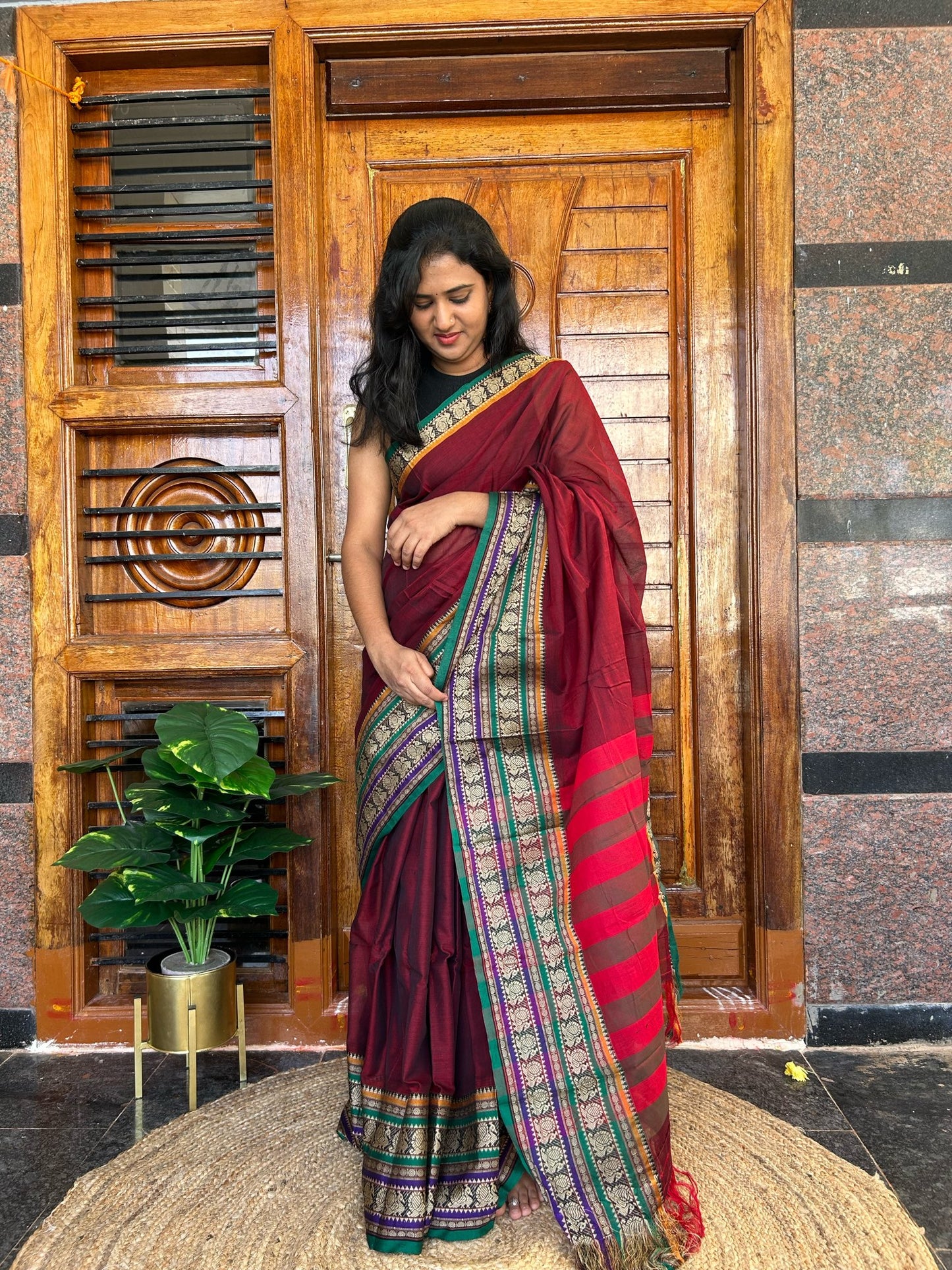 Brown Narayanpet saree.