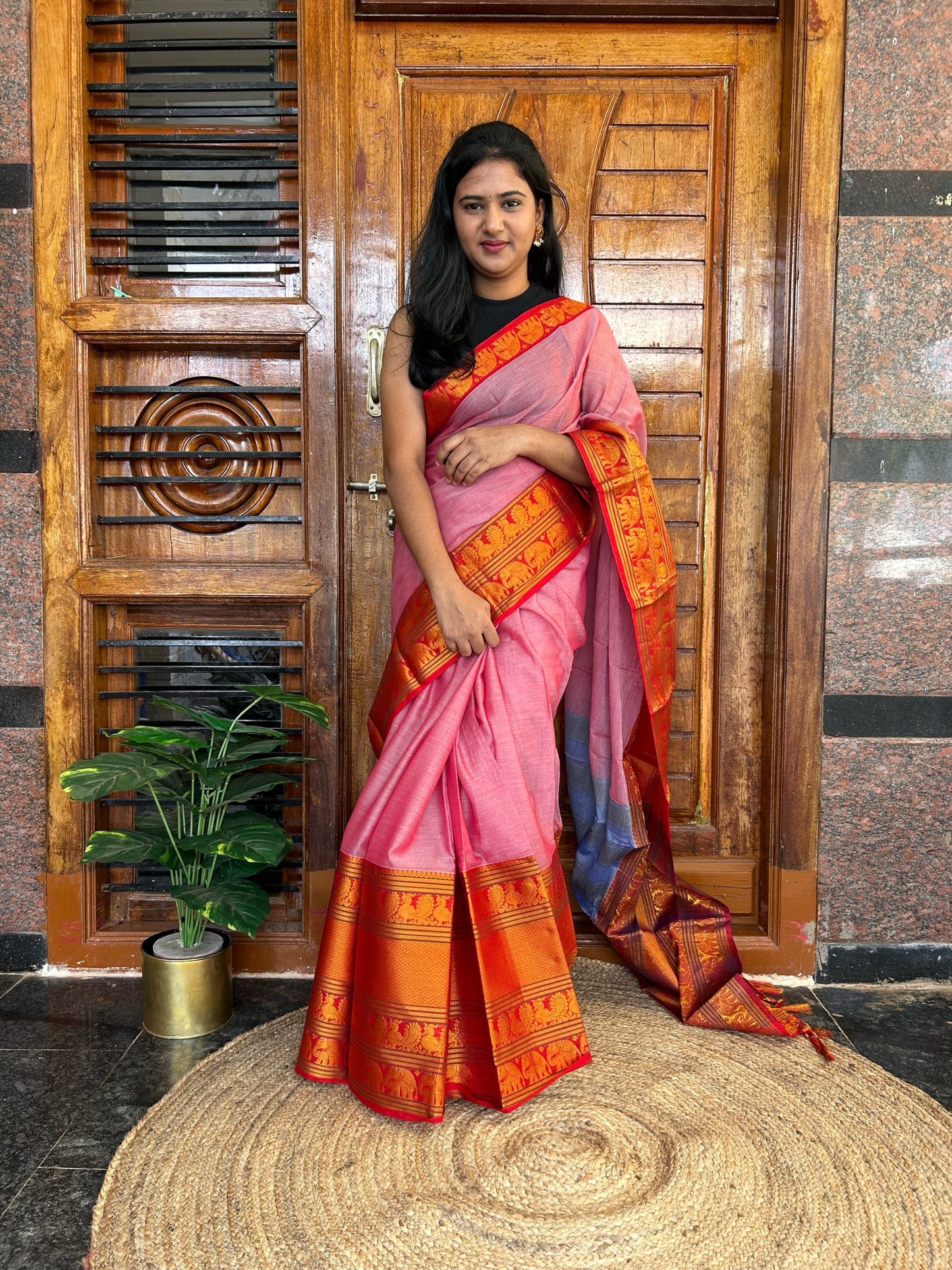 Pink Narayanpet saree.