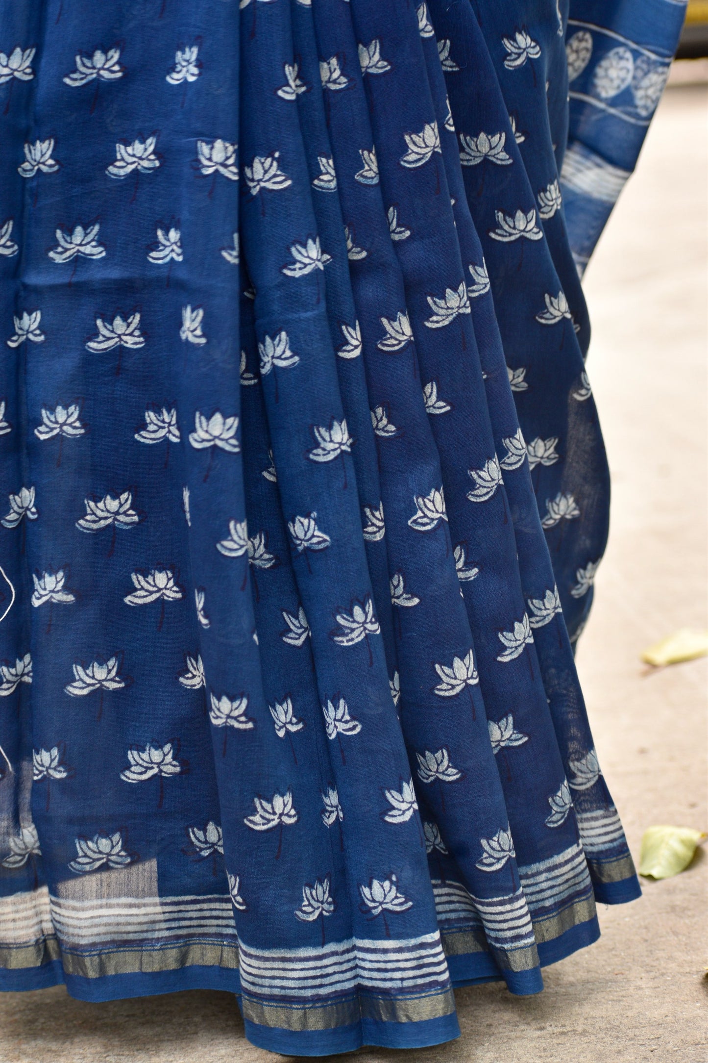 Blue dabu chanderi silk saree