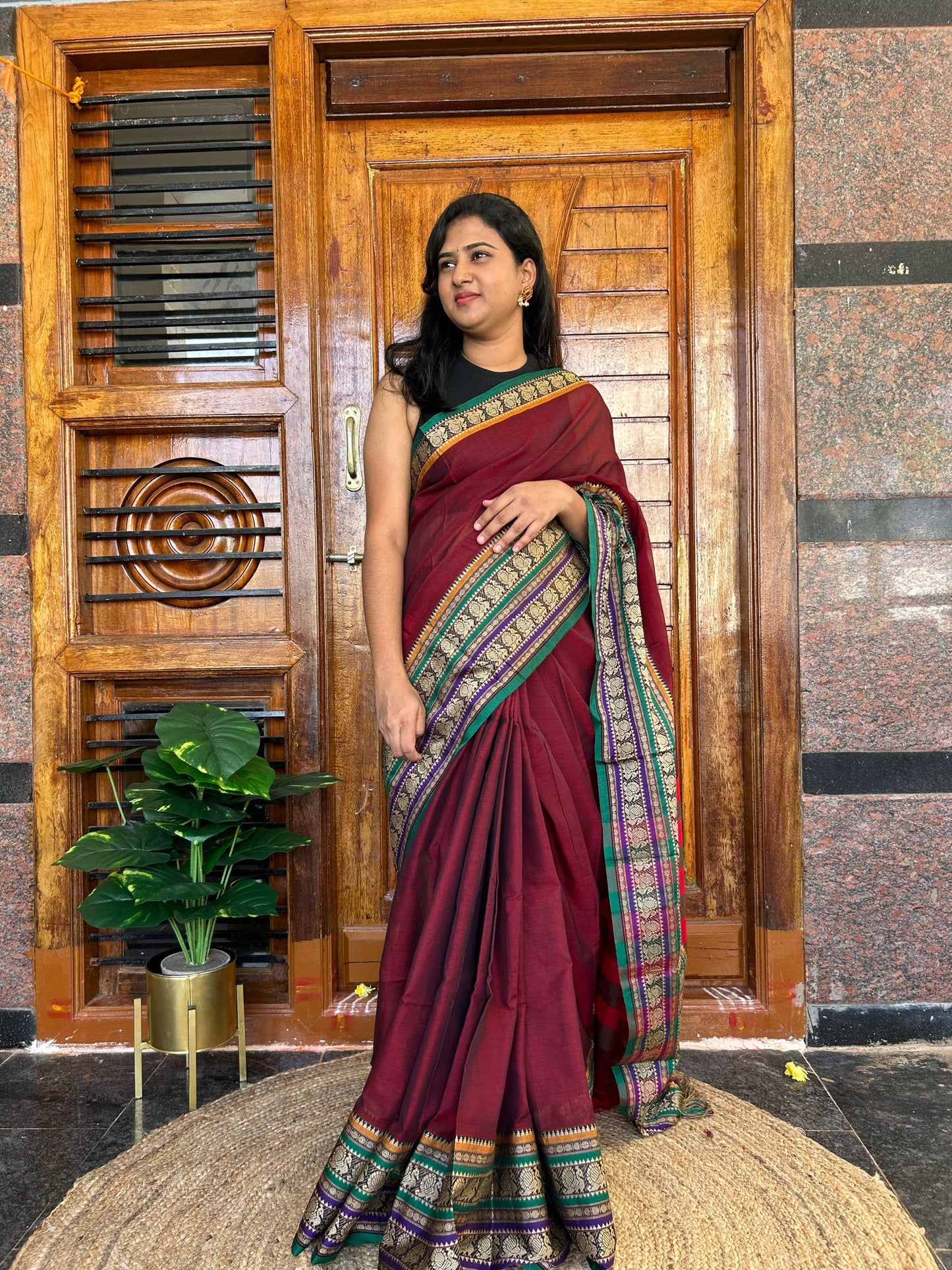 Brown Narayanpet saree.
