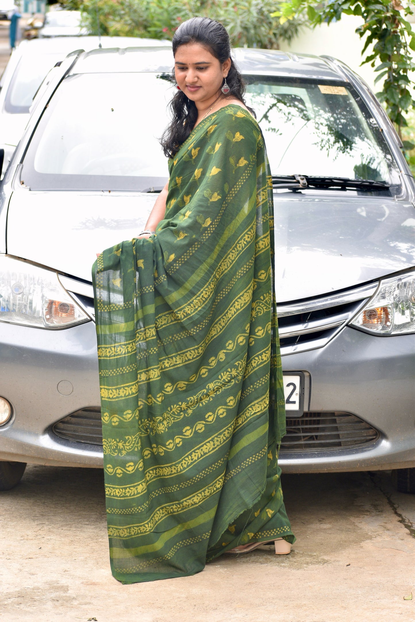 Green dabu mul saree