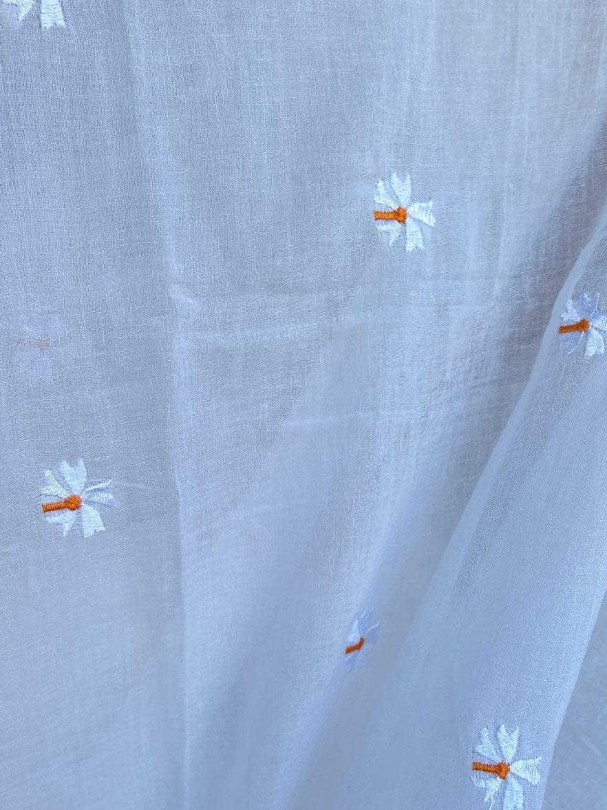 WHITE EMBROIDERY MUL SAREE