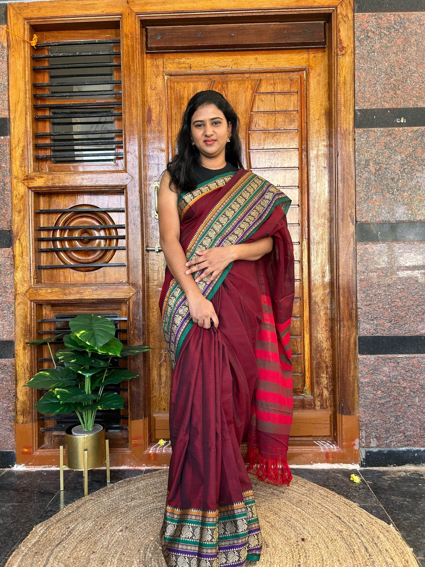 Brown Narayanpet saree.