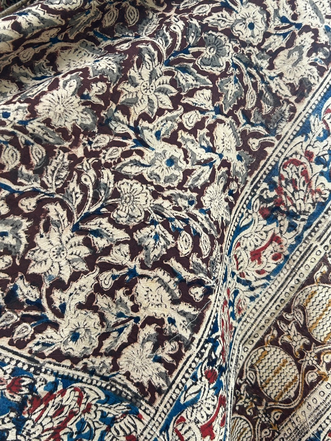 Brown kalamkari mul saree