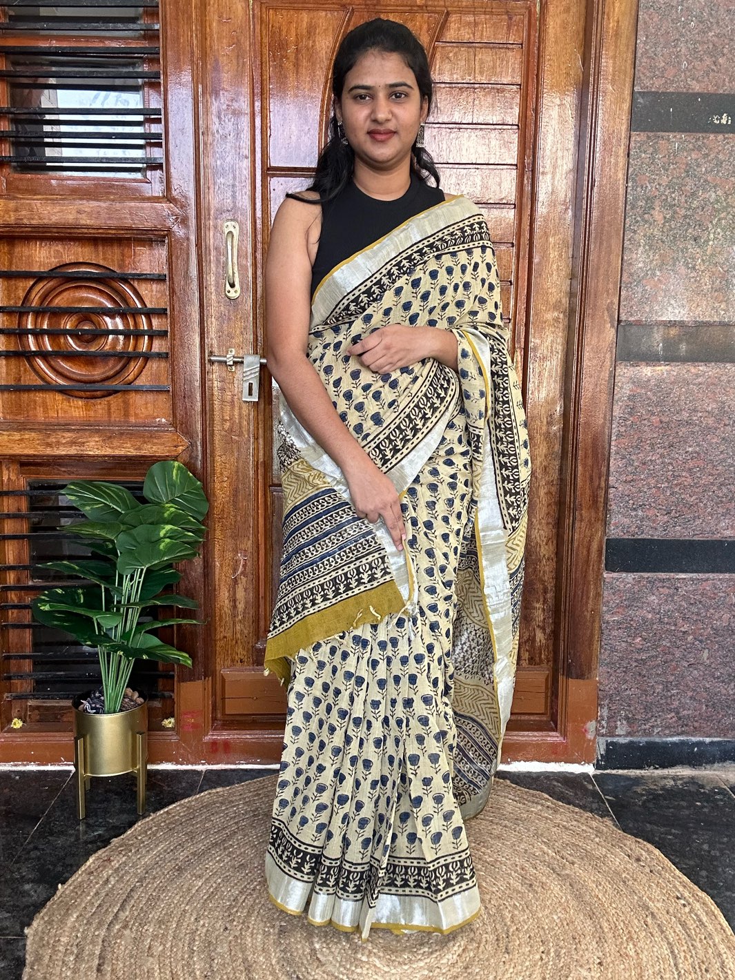 YELLOW LINEN SAREE