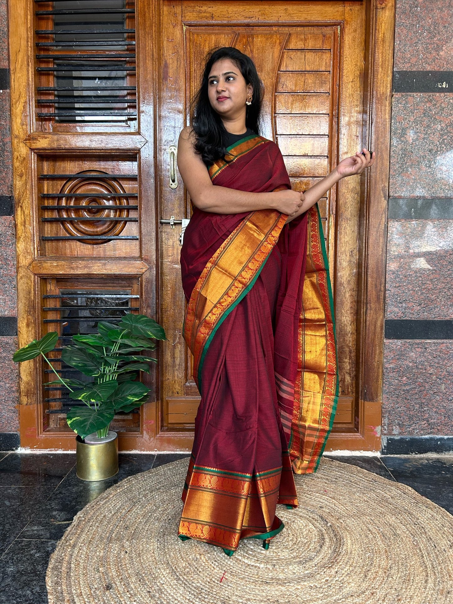 Brown Narayanpet saree.