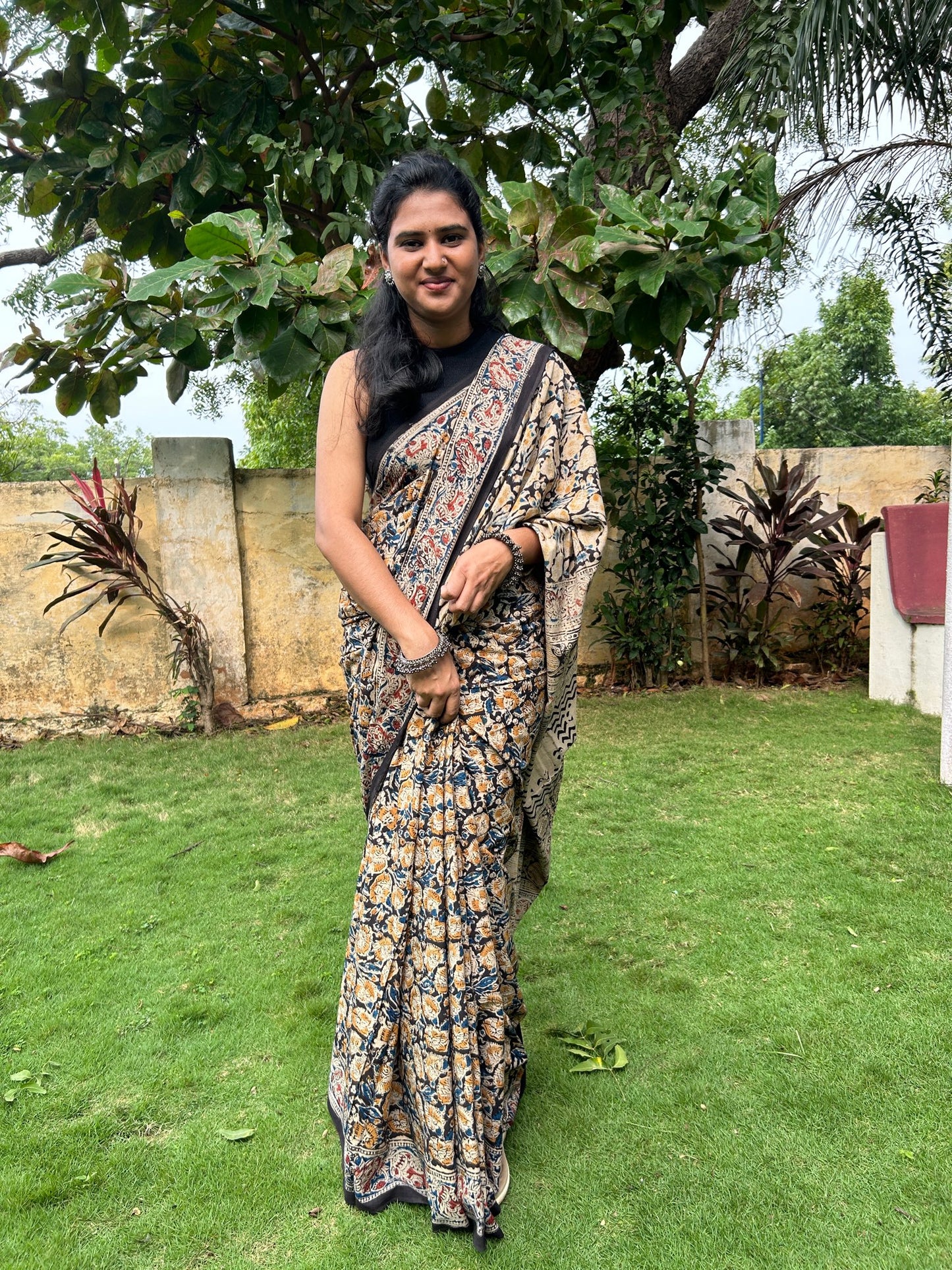 Black kalamkari mul saree
