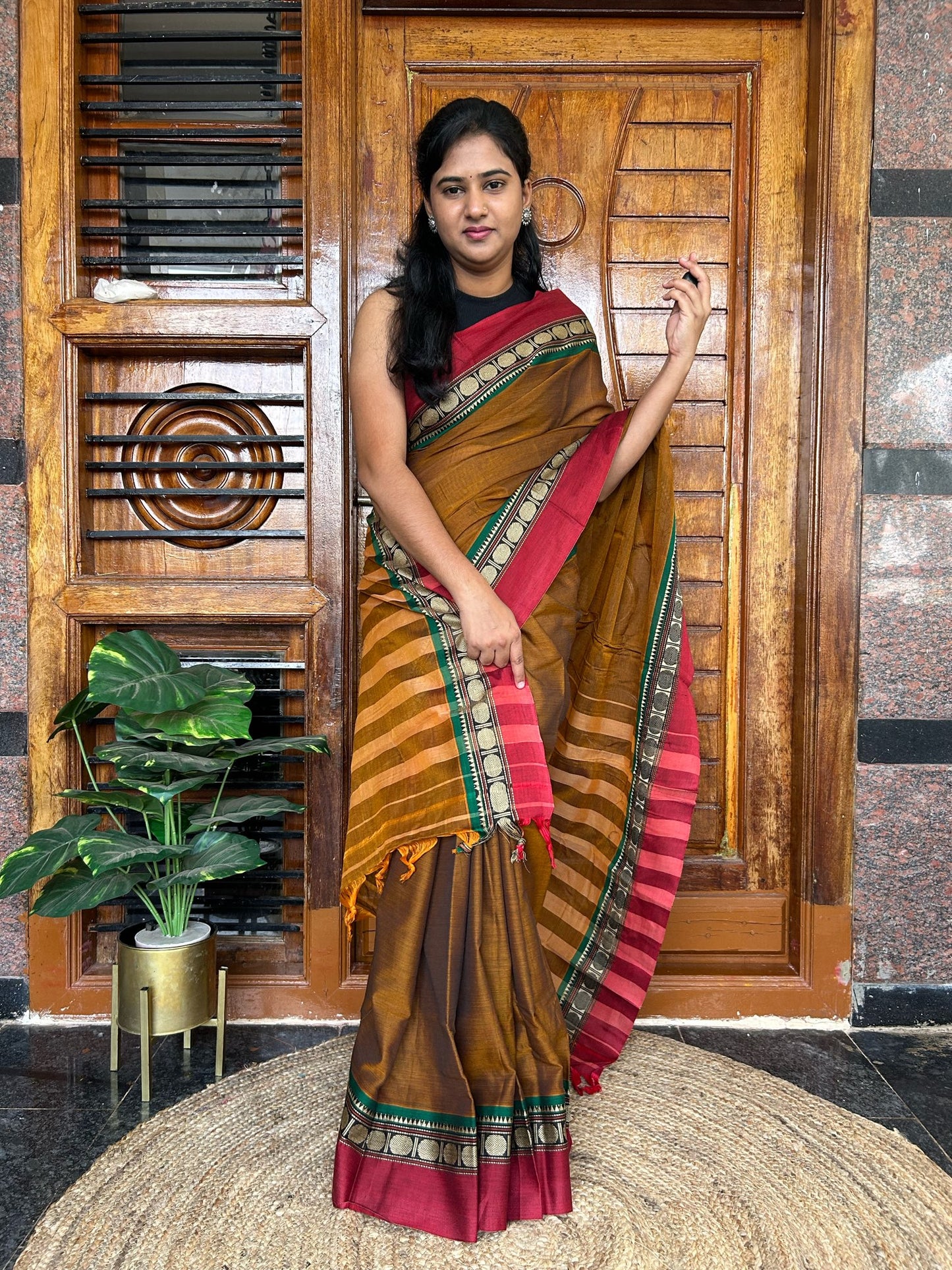 Brown Narayanpet saree.