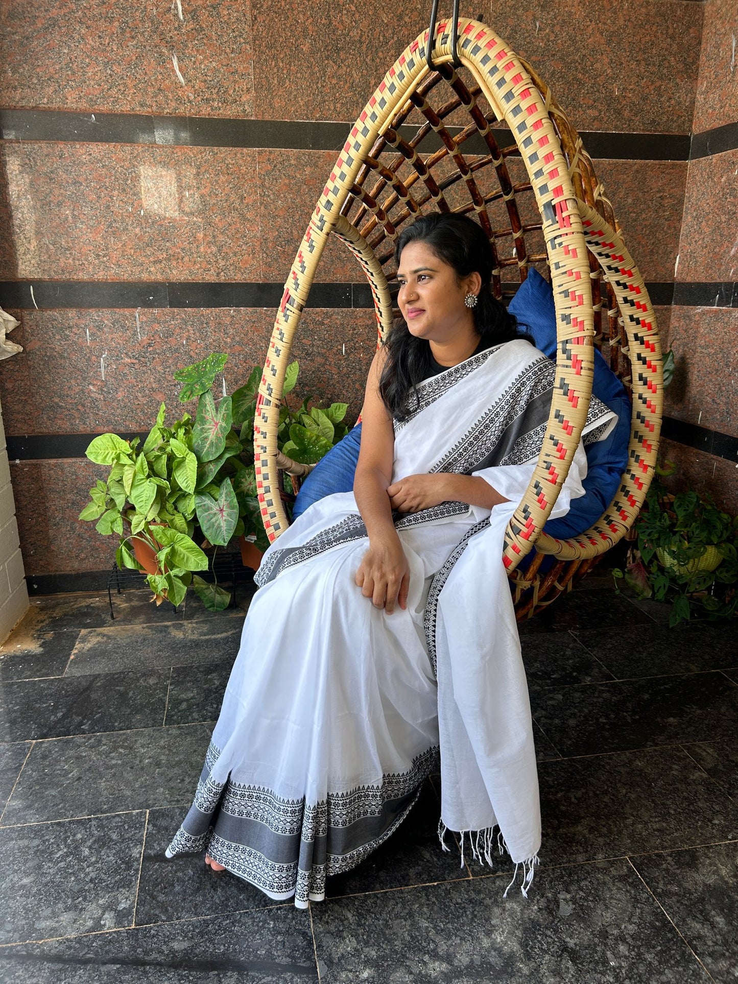 WHITE KHADI COTTON SAREE