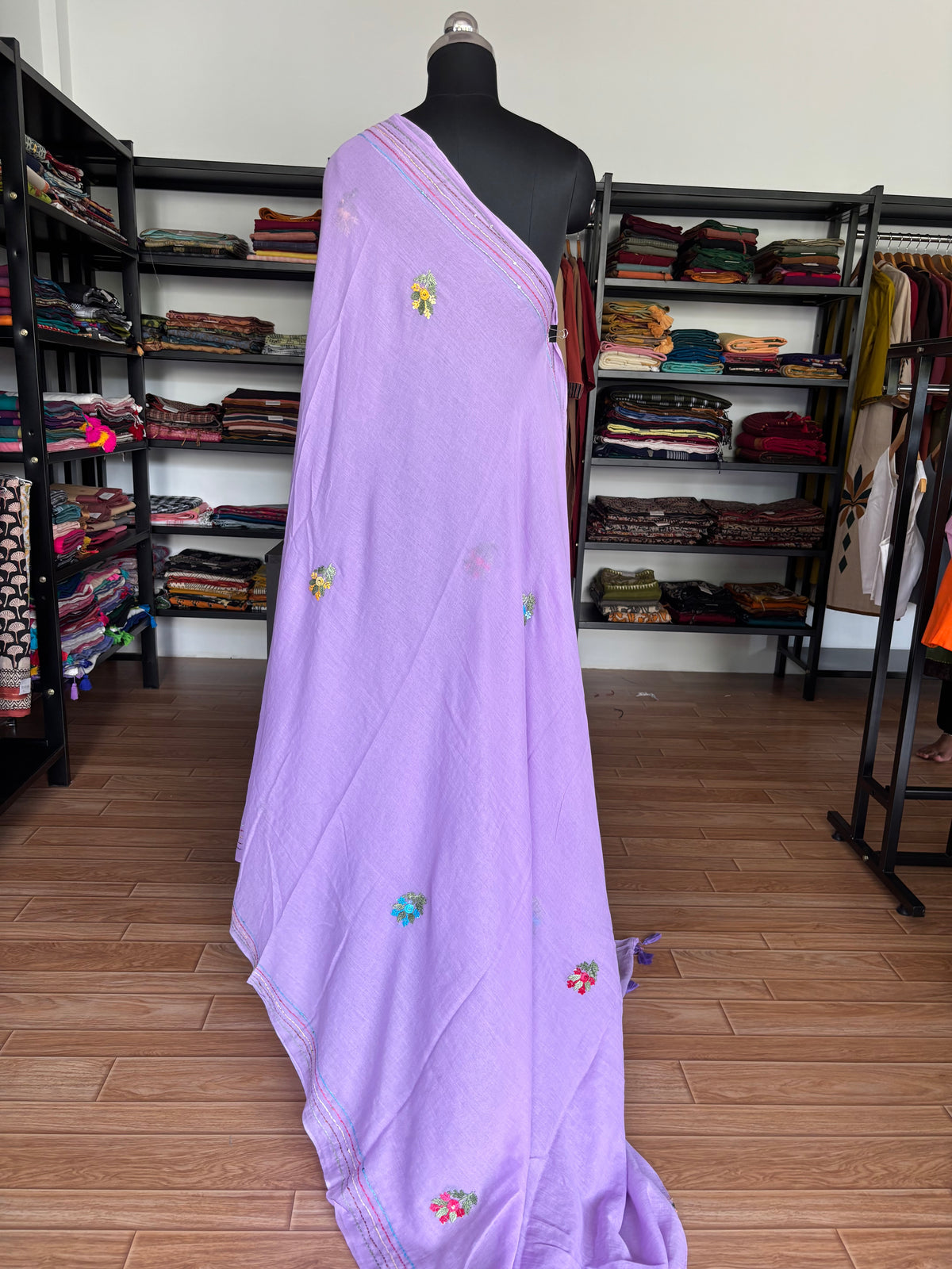 PURPLE EMBROIDERED MUL SAREE
