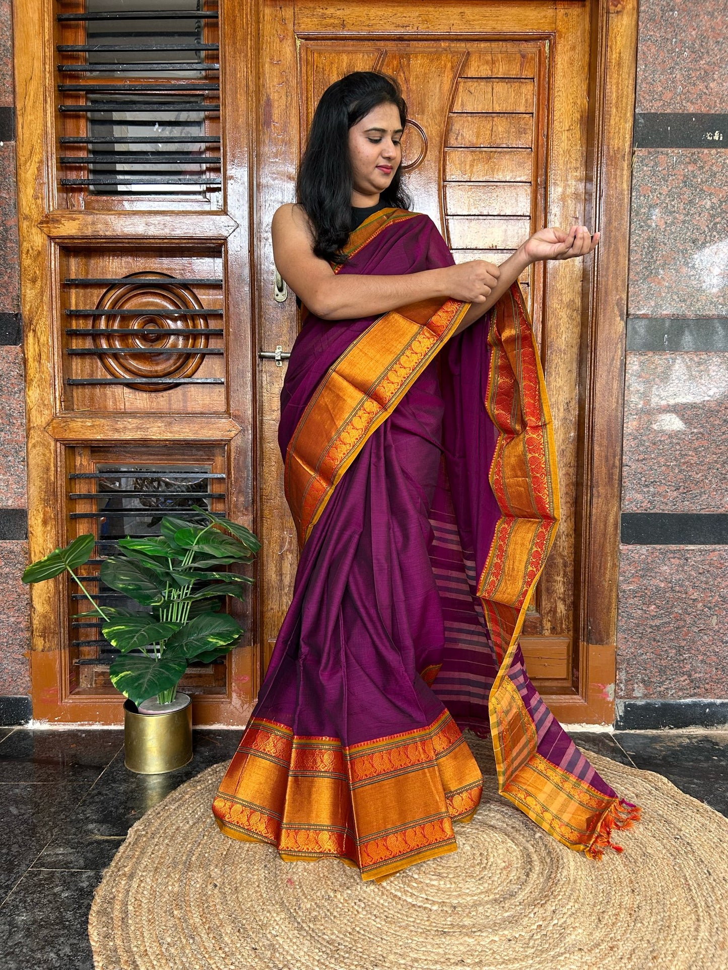 Magenta pink Narayanpet saree.