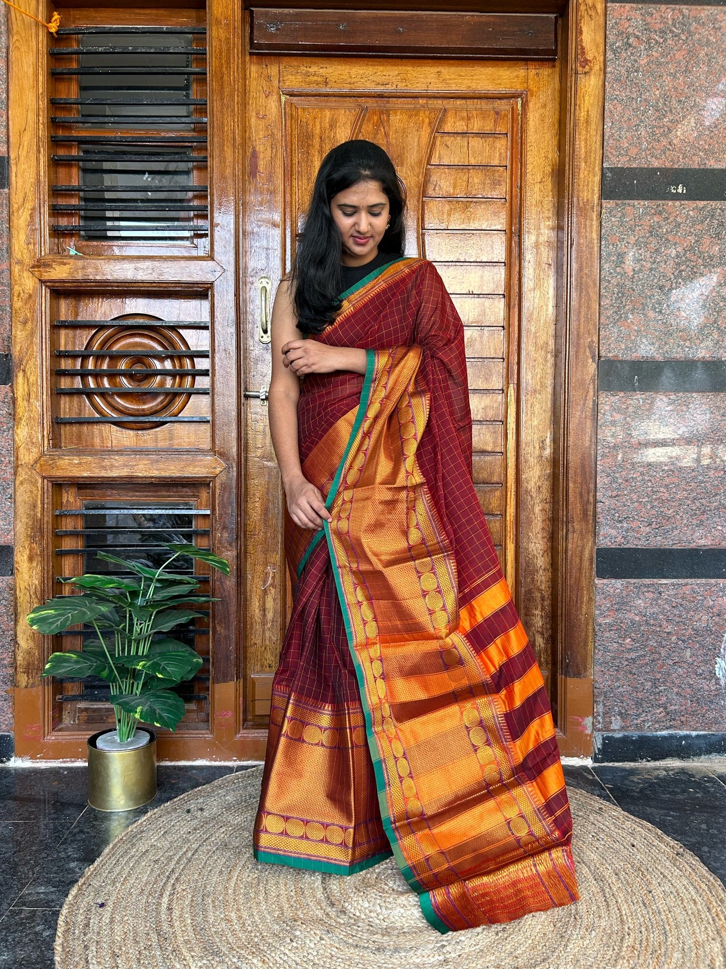 Brown Narayanpet saree.