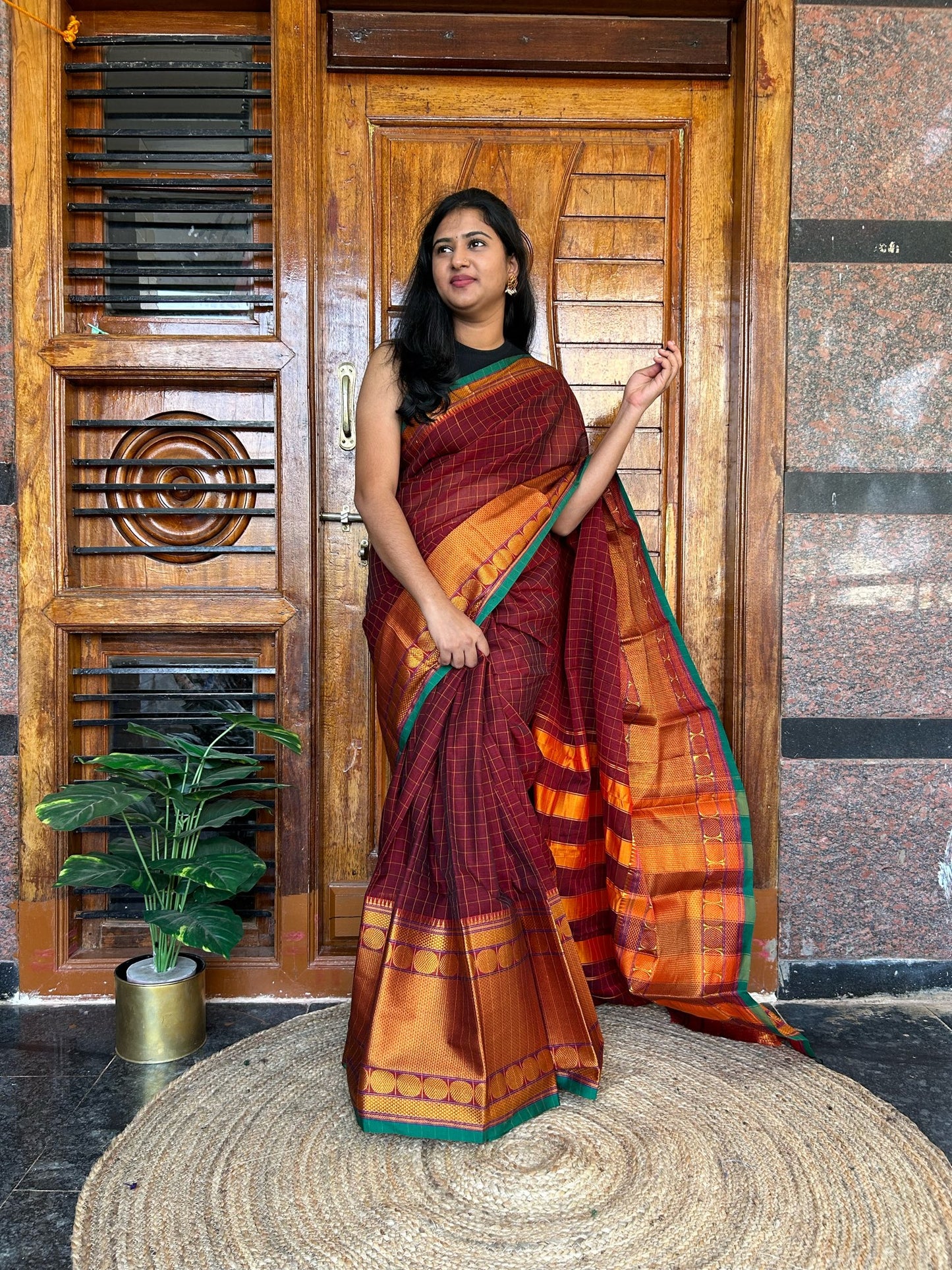 Brown Narayanpet saree.