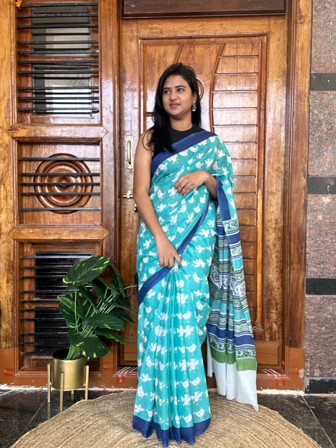 Blue mulmul cotton saree