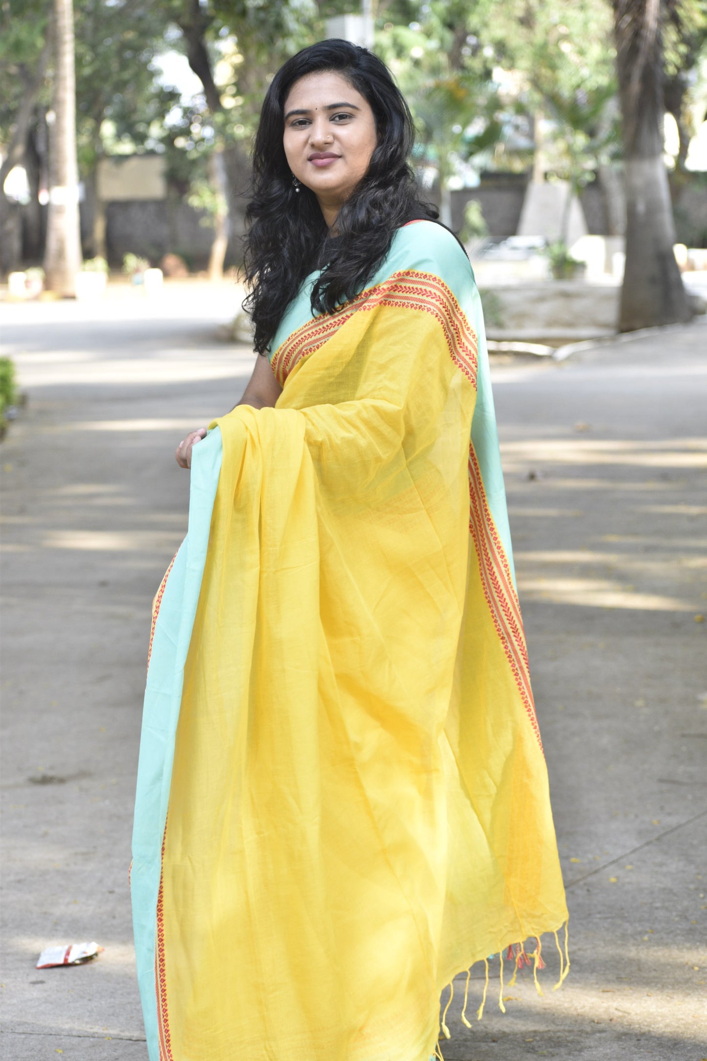 YELLOW KHADI COTTON SAREE
