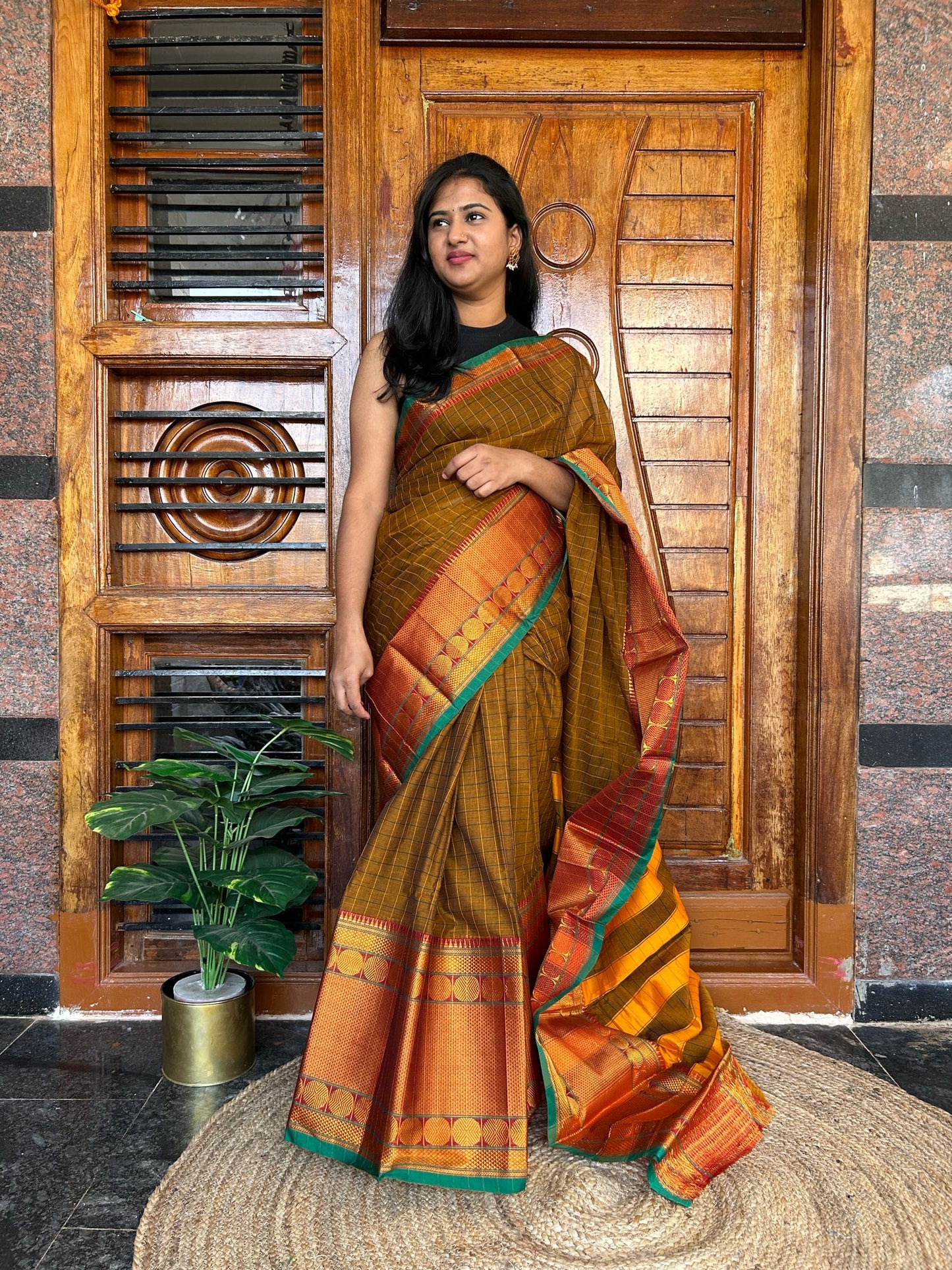 Brown Narayanpet saree.